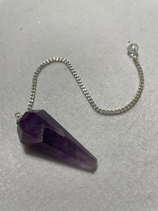 Perfect Amethyst Pendulum is  1.75” and with chain is 9.5”