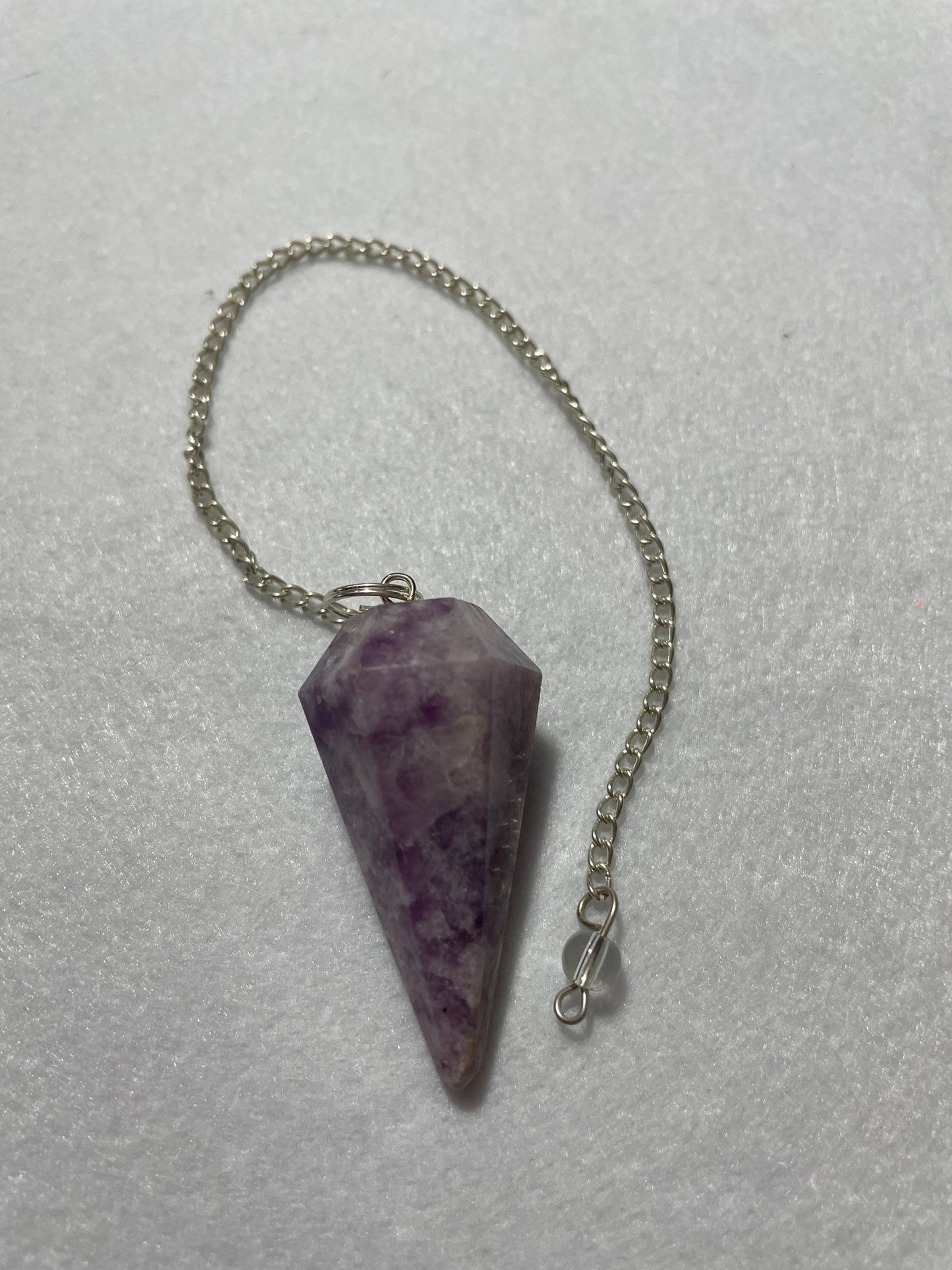 Healing Lepidolite Pendulum is  1.75” and with chain is 9”