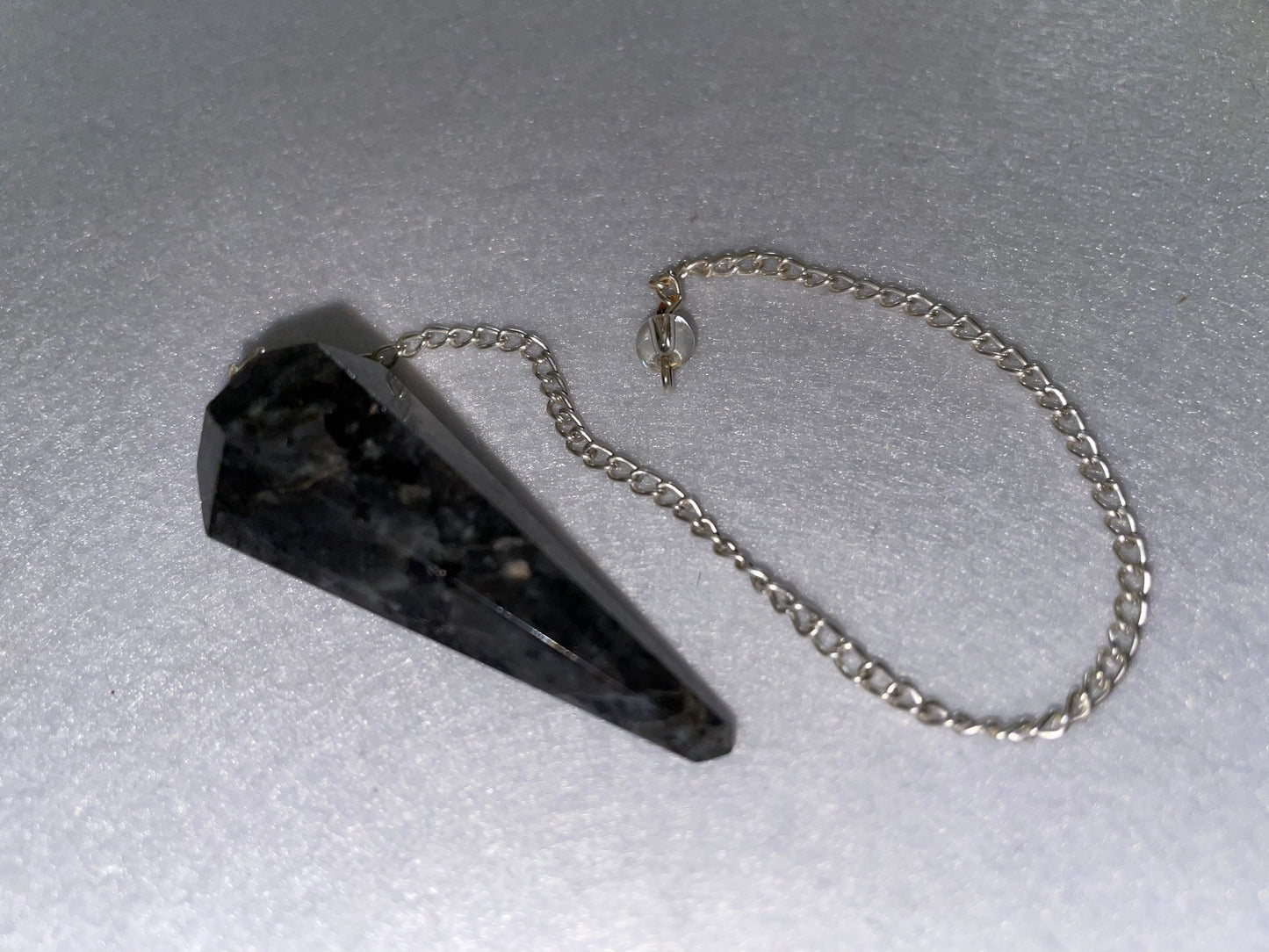 Very nice Labradorite pendulum is  1.75” and with chain is 9.25 protective psychic crystal
