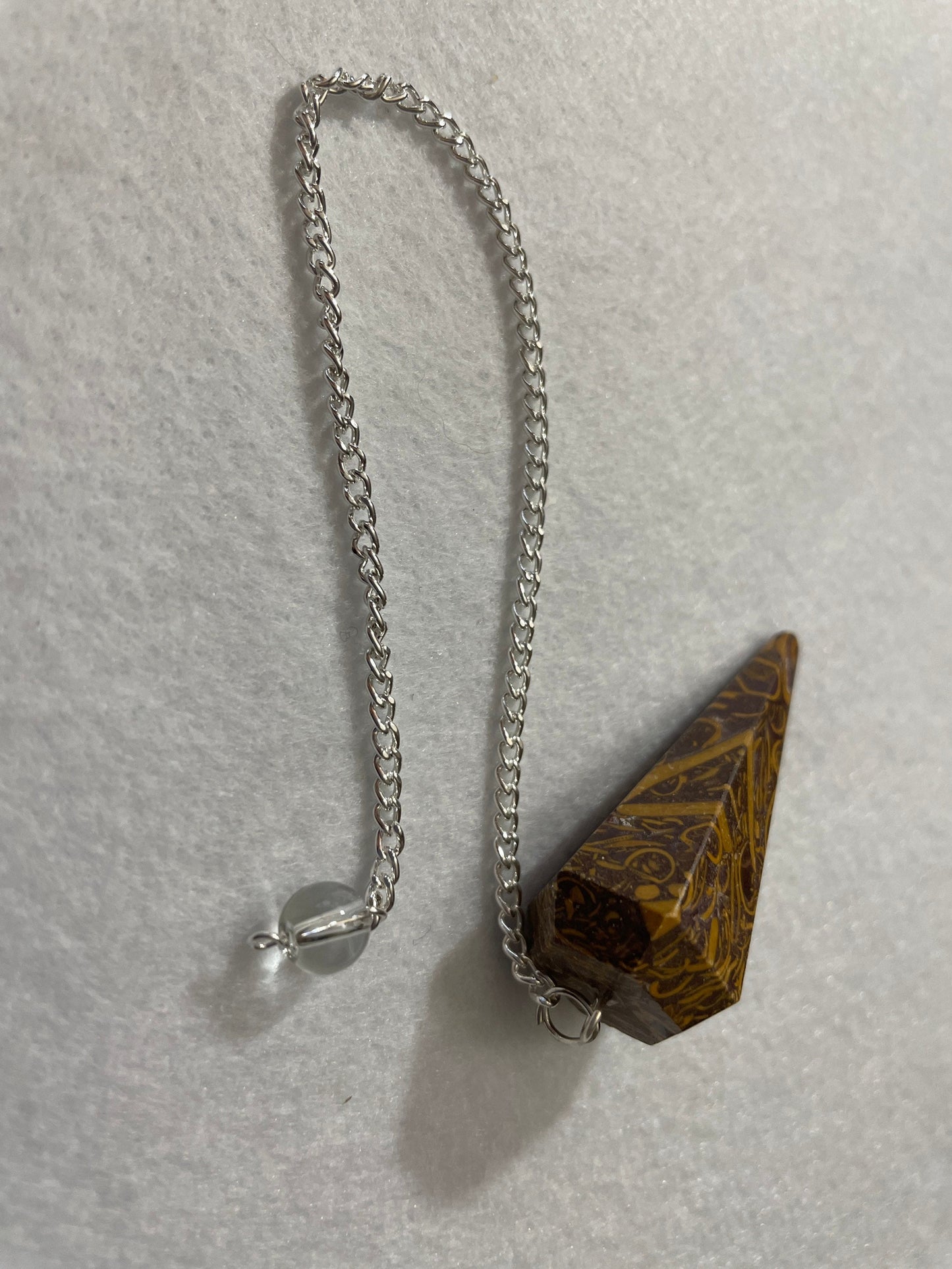This Mariam Jasper Pendulum is  1.75” with chain is 8.5”.