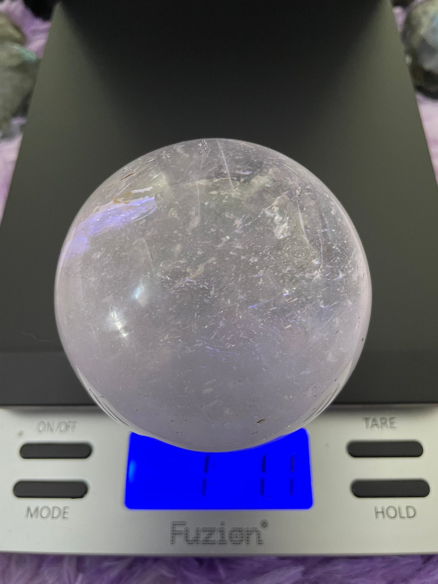 Beautiful 1 pound clear quartz sphere crystal ball with wooden stand