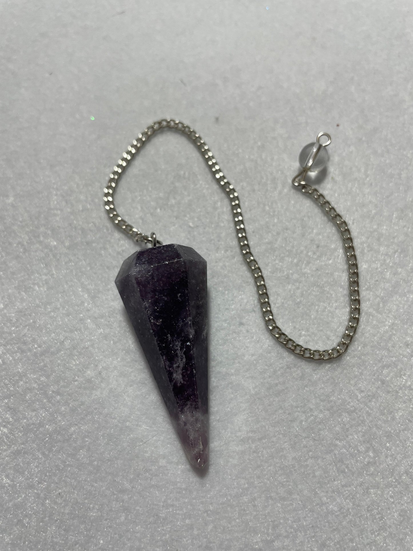This beautiful Amethyst Pendulum is  1.50” and with chain is 8.5”