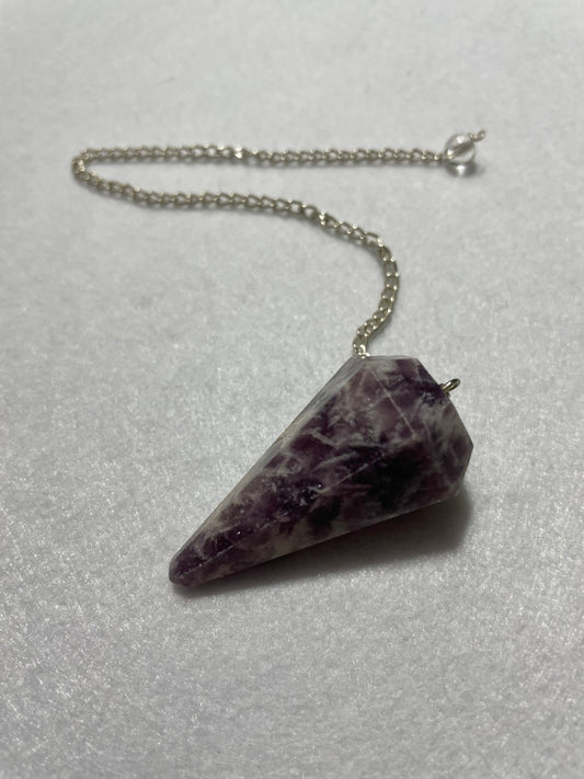 Awesome Lepidolite Pendulum is  1.75” and with chain is 9”