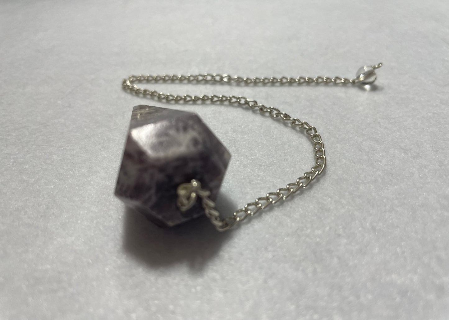 Awesome Lepidolite Pendulum is  1.75” and with chain is 9”