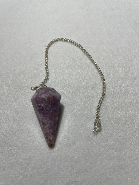 Healing Lepidolite Pendulum is  1.75” and with chain is 9”