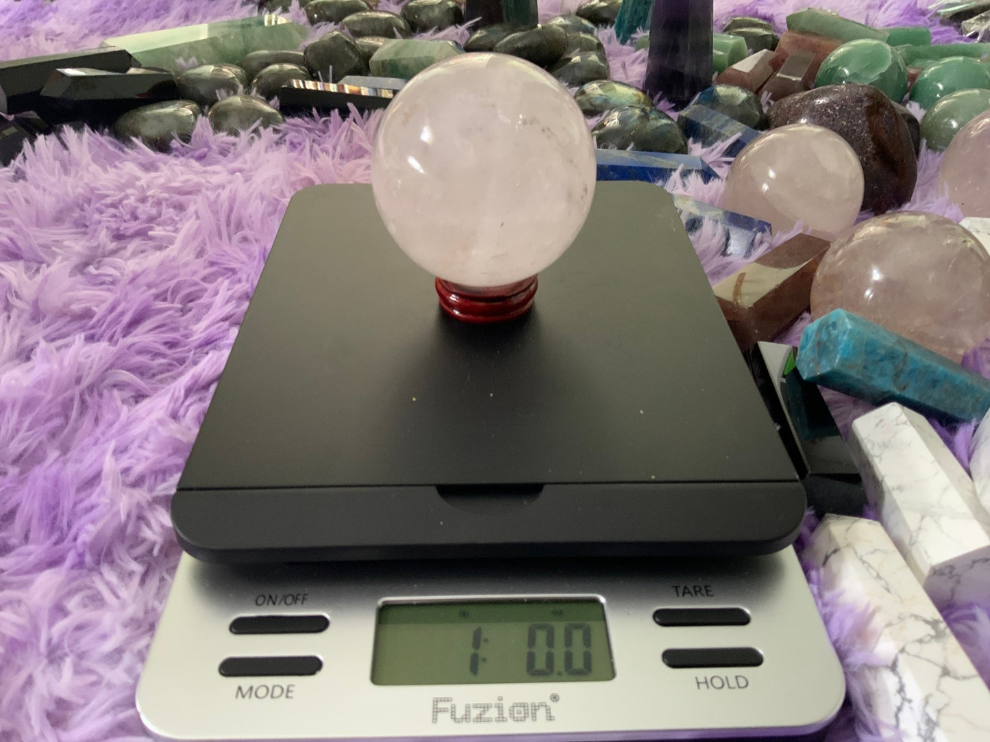 Beautiful 1 pound clear quartz sphere crystal ball with wooden stand