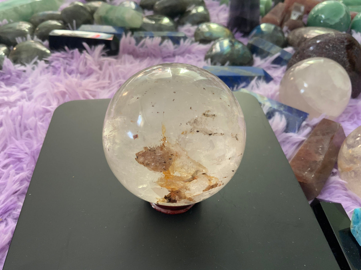 1 pound clear quartz crystal sphere Beautiful 1 pound clear quartz sphere crystal ball with wooden stand