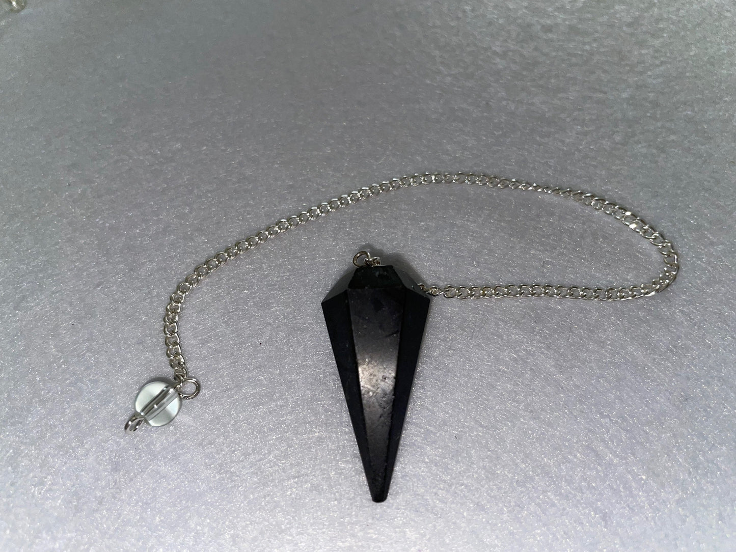 Pretty Black Obsidian Pendulum is  1.5” and with chain is 9”