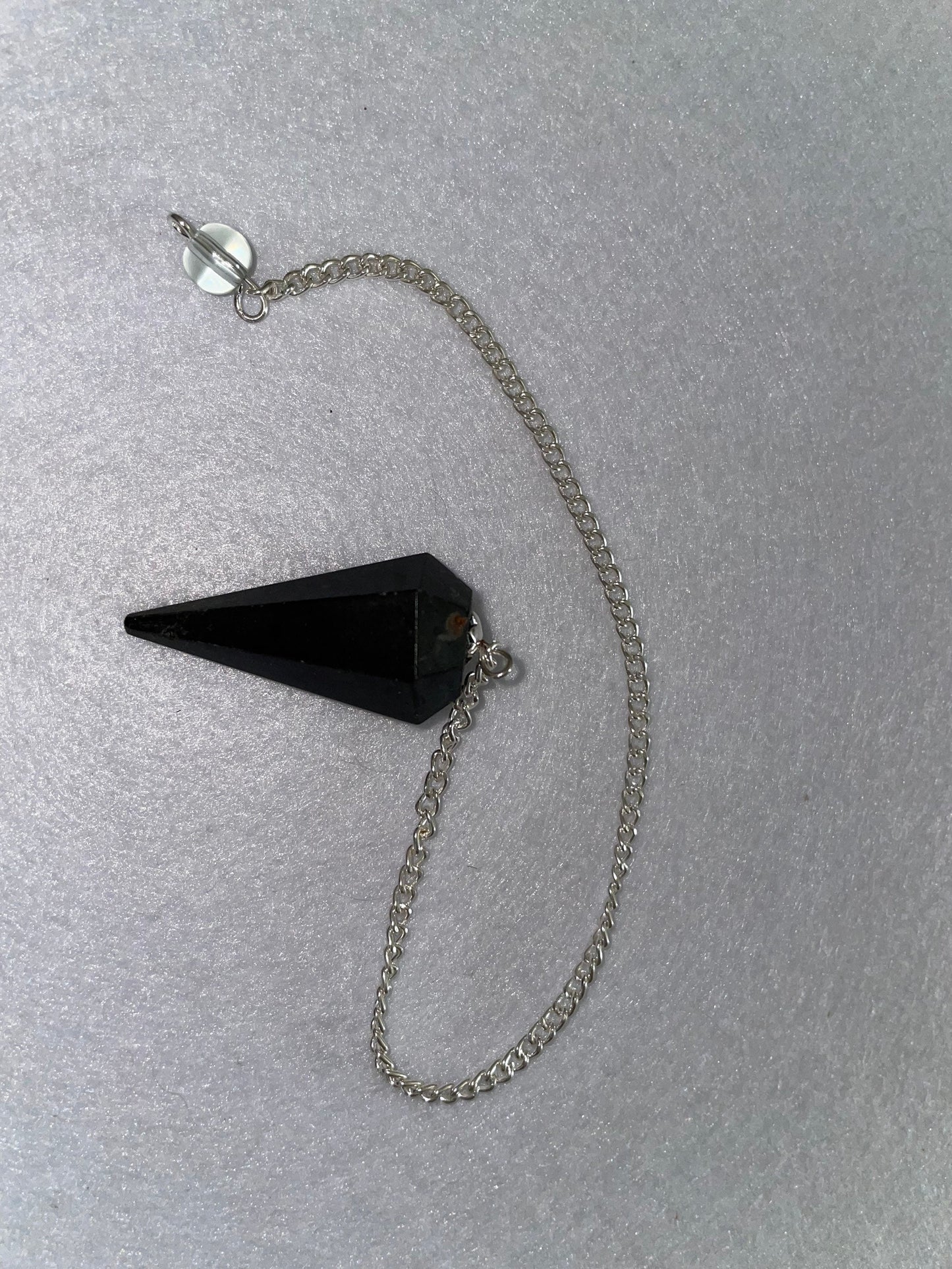Pretty Black Obsidian Pendulum is  1.5” and with chain is 9”