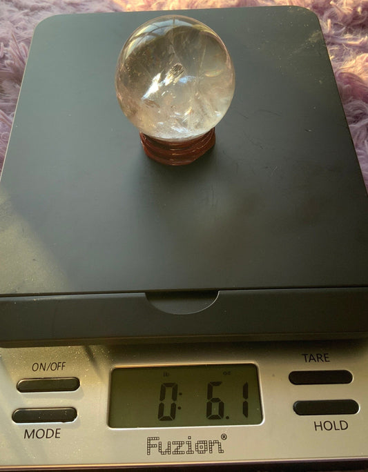 Beautiful 6.2 oz crystal clear quartz sphere crystal ball with wooden stand