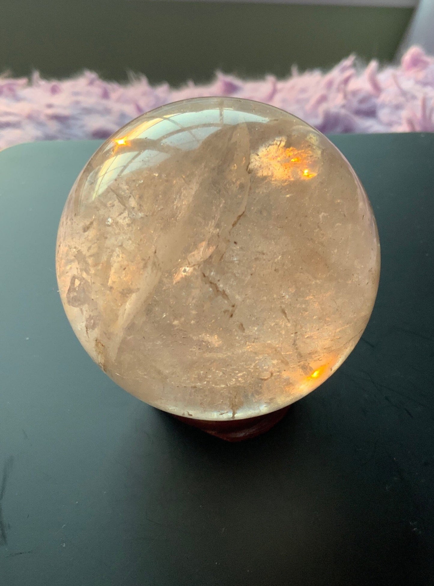 Beautiful 11.1 oz crystal clear quartz sphere crystal ball with wooden stand meditation crystal