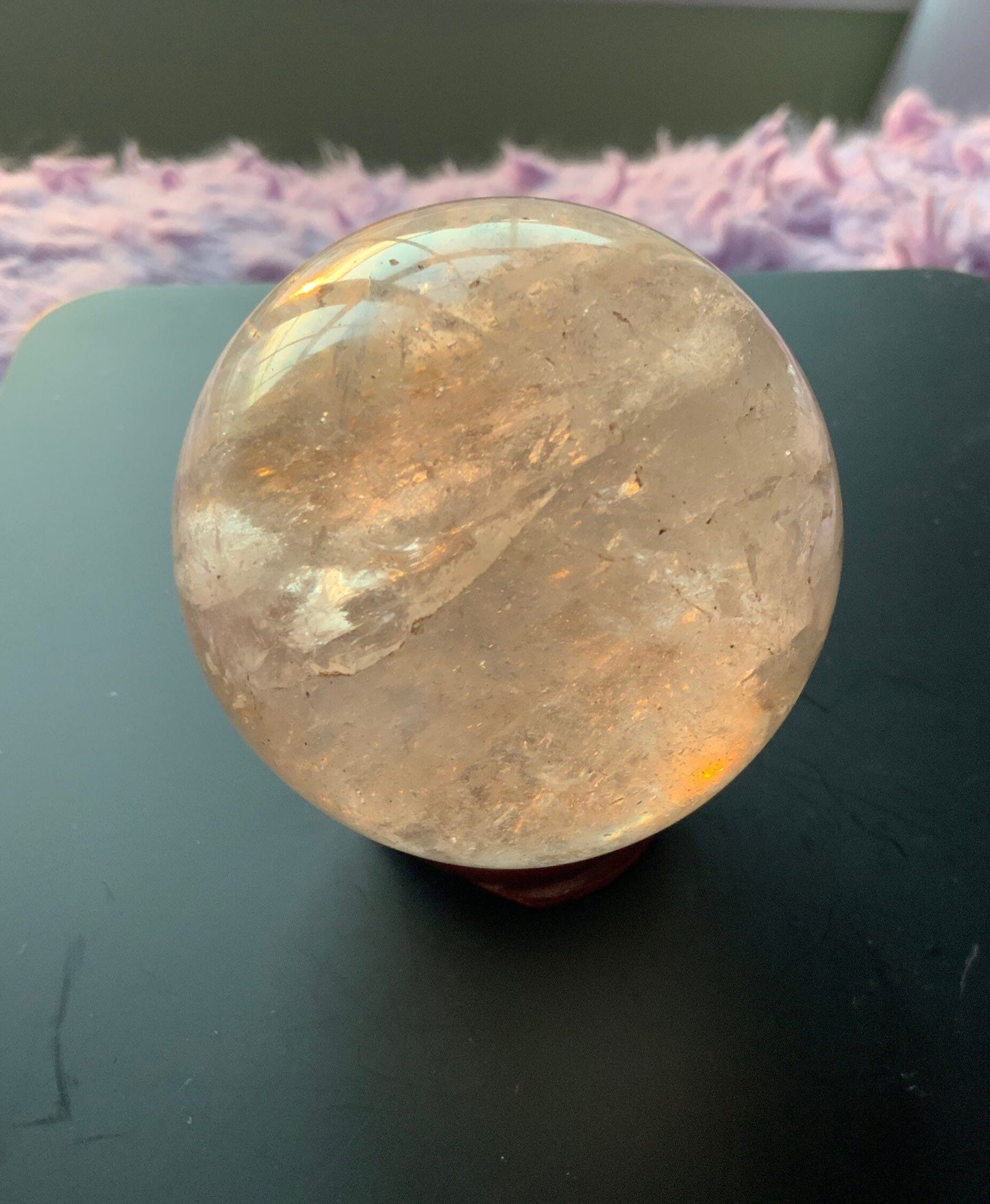 Beautiful 11.1 oz crystal clear quartz sphere crystal ball with wooden stand meditation crystal