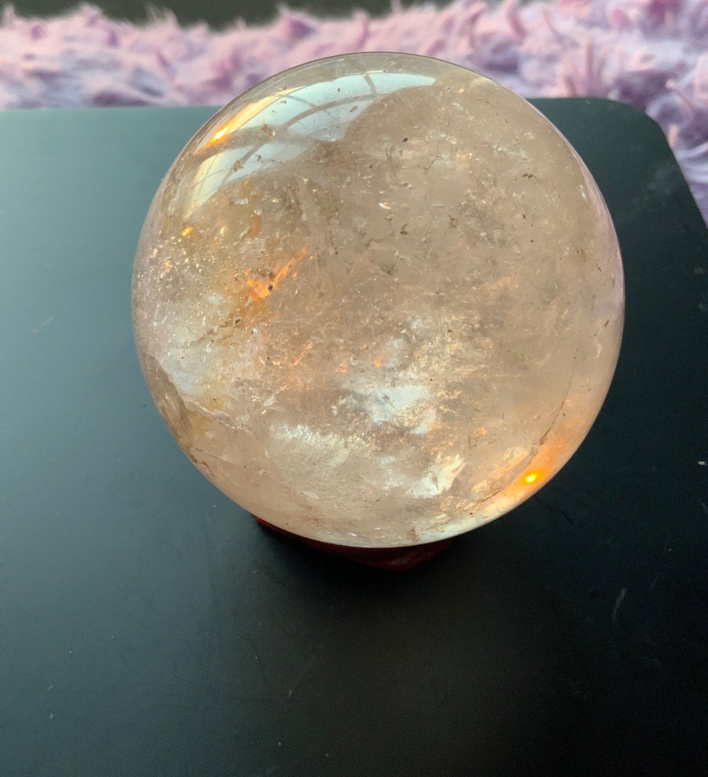 Beautiful 11.1 oz crystal clear quartz sphere crystal ball with wooden stand meditation crystal