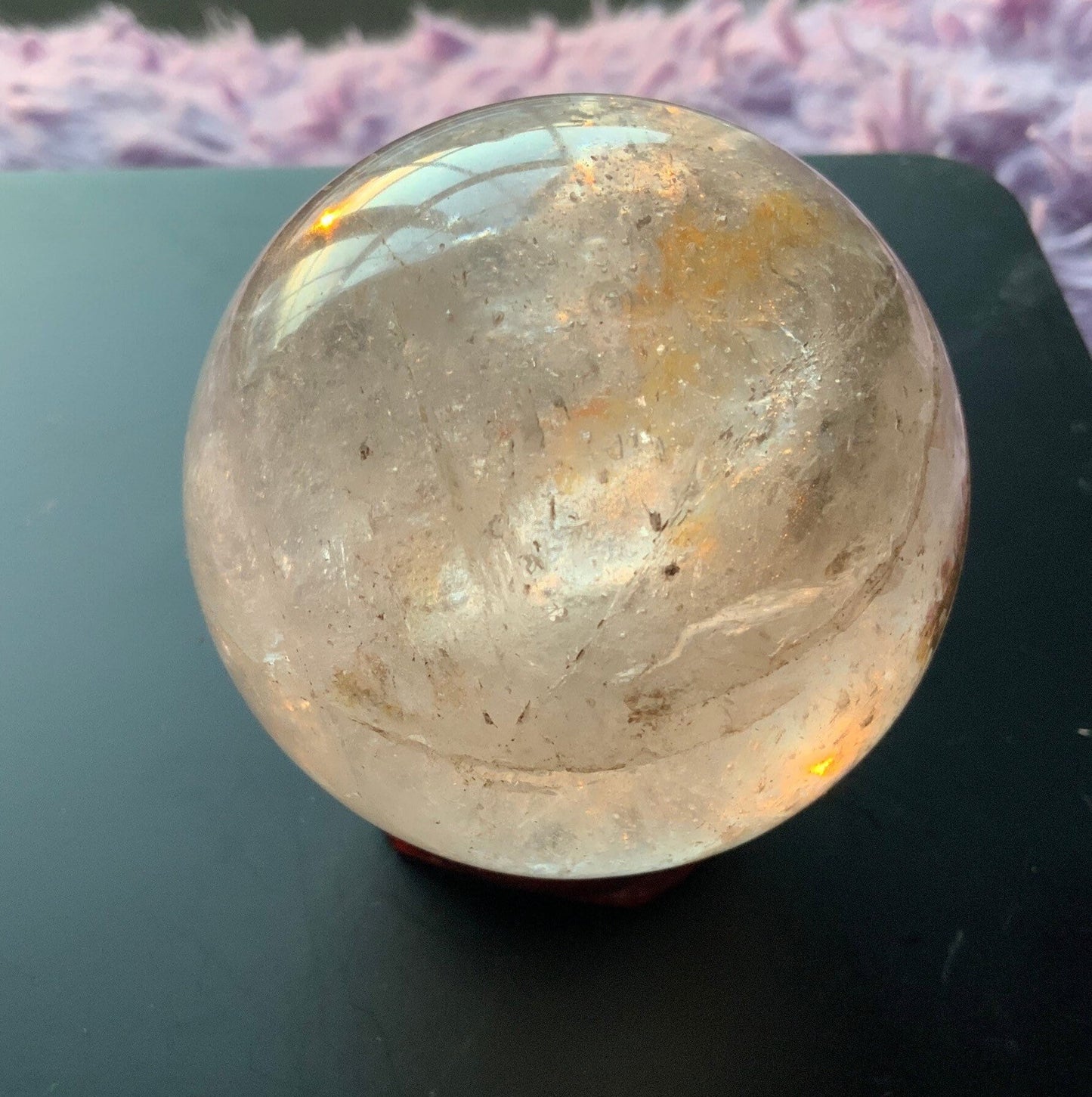 Beautiful 11.1 oz crystal clear quartz sphere crystal ball with wooden stand meditation crystal