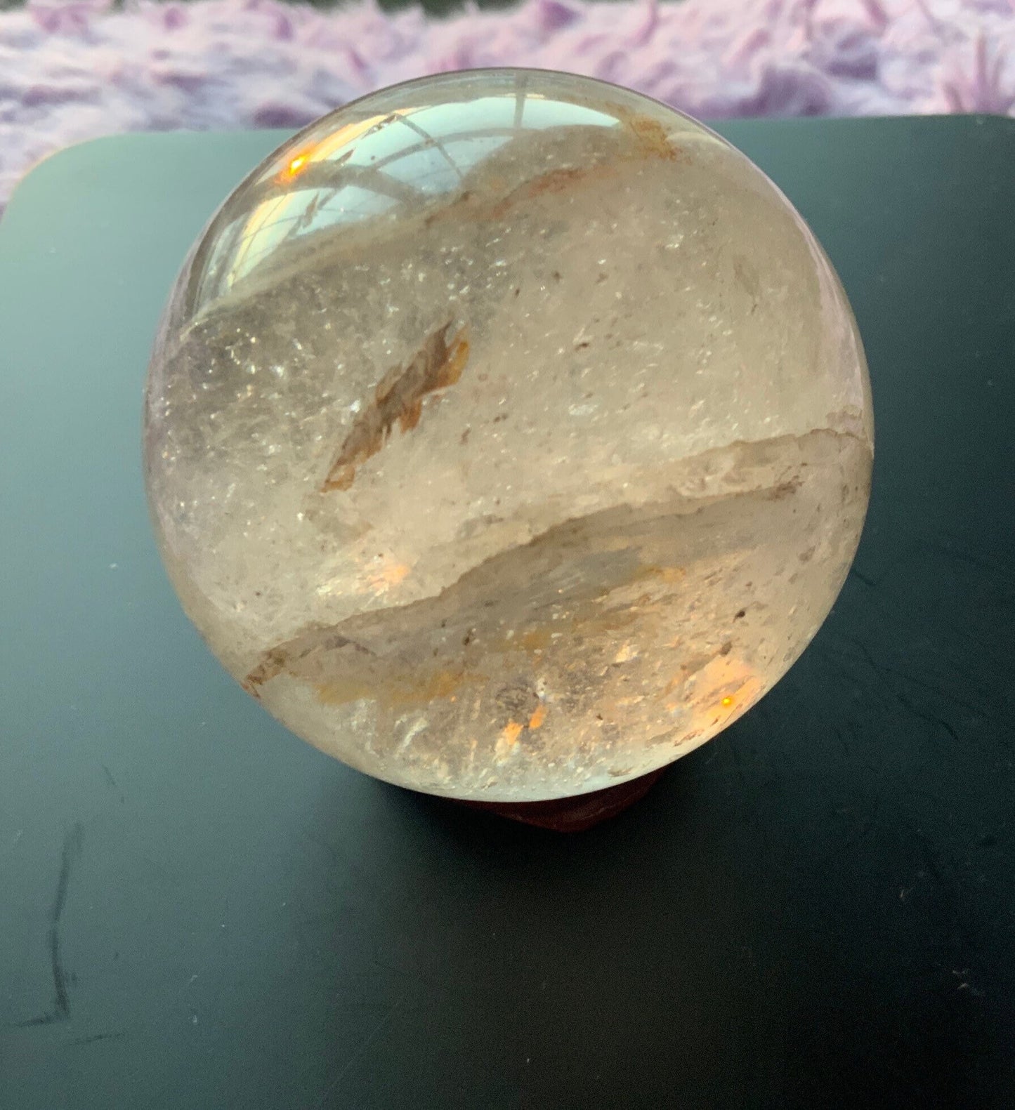 Beautiful 11.1 oz crystal clear quartz sphere crystal ball with wooden stand meditation crystal