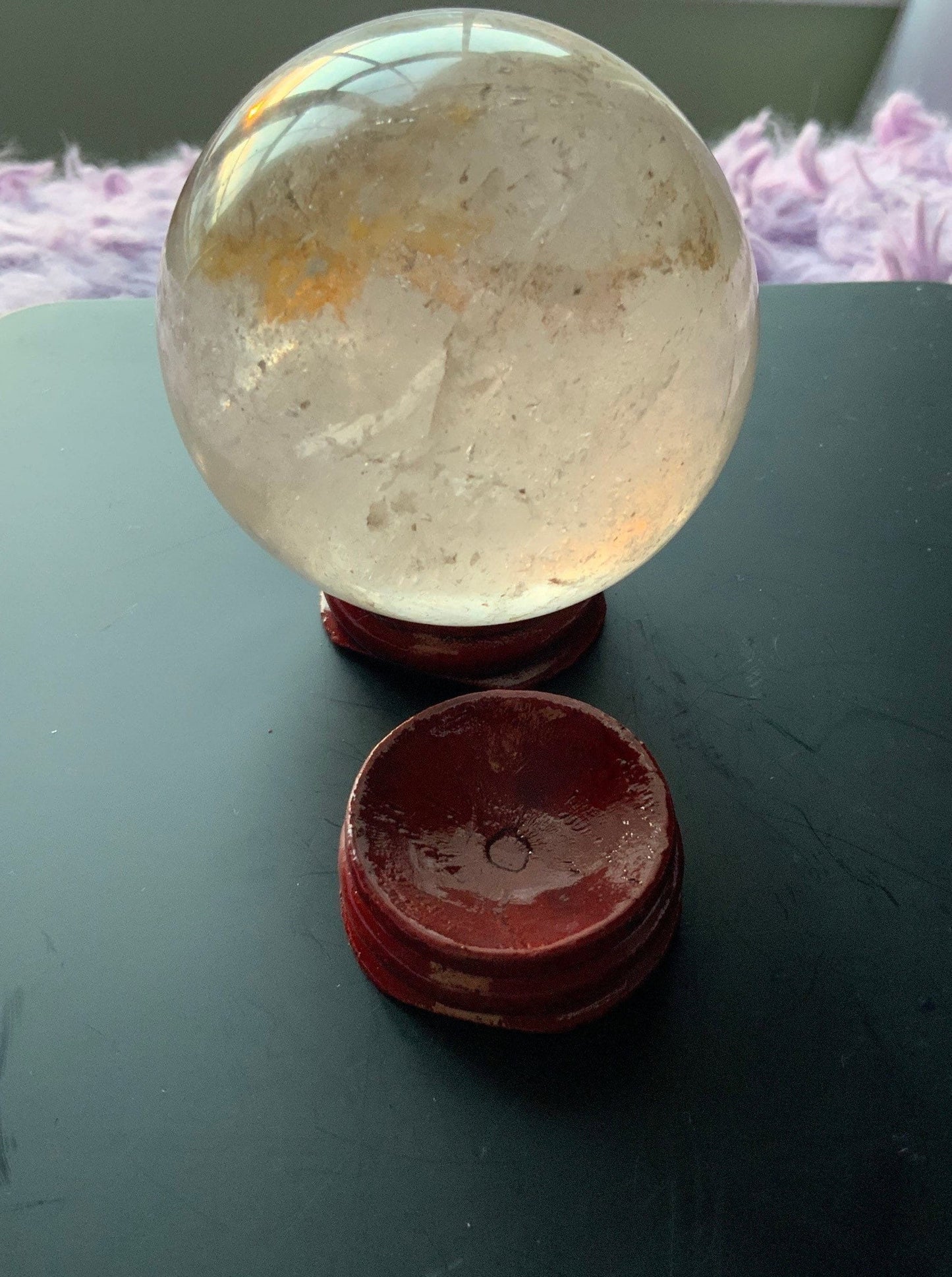 Beautiful 11.1 oz crystal clear quartz sphere crystal ball with wooden stand meditation crystal