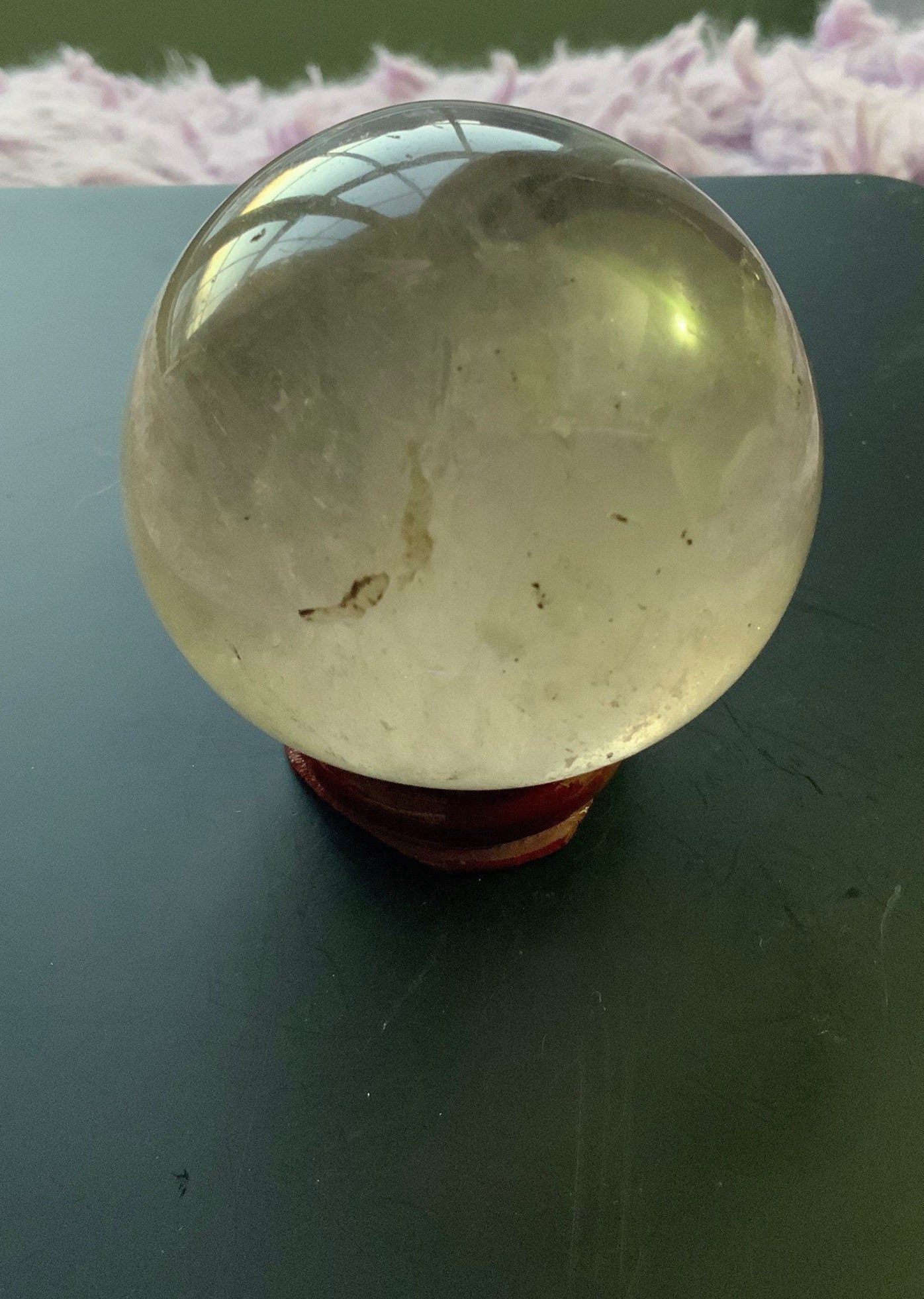 Beautiful 9.7 oz crystal clear quartz sphere crystal ball with wooden stand Smokey quartz