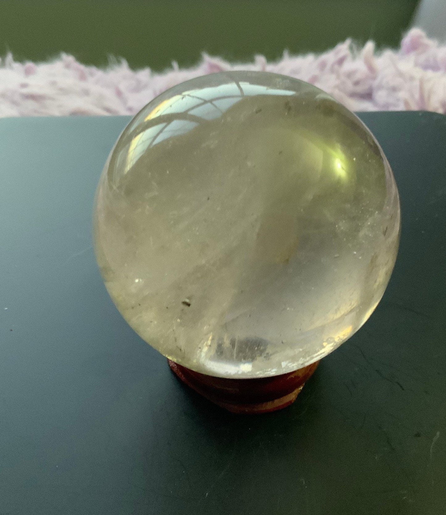 Beautiful 9.7 oz crystal clear quartz sphere crystal ball with wooden stand Smokey quartz