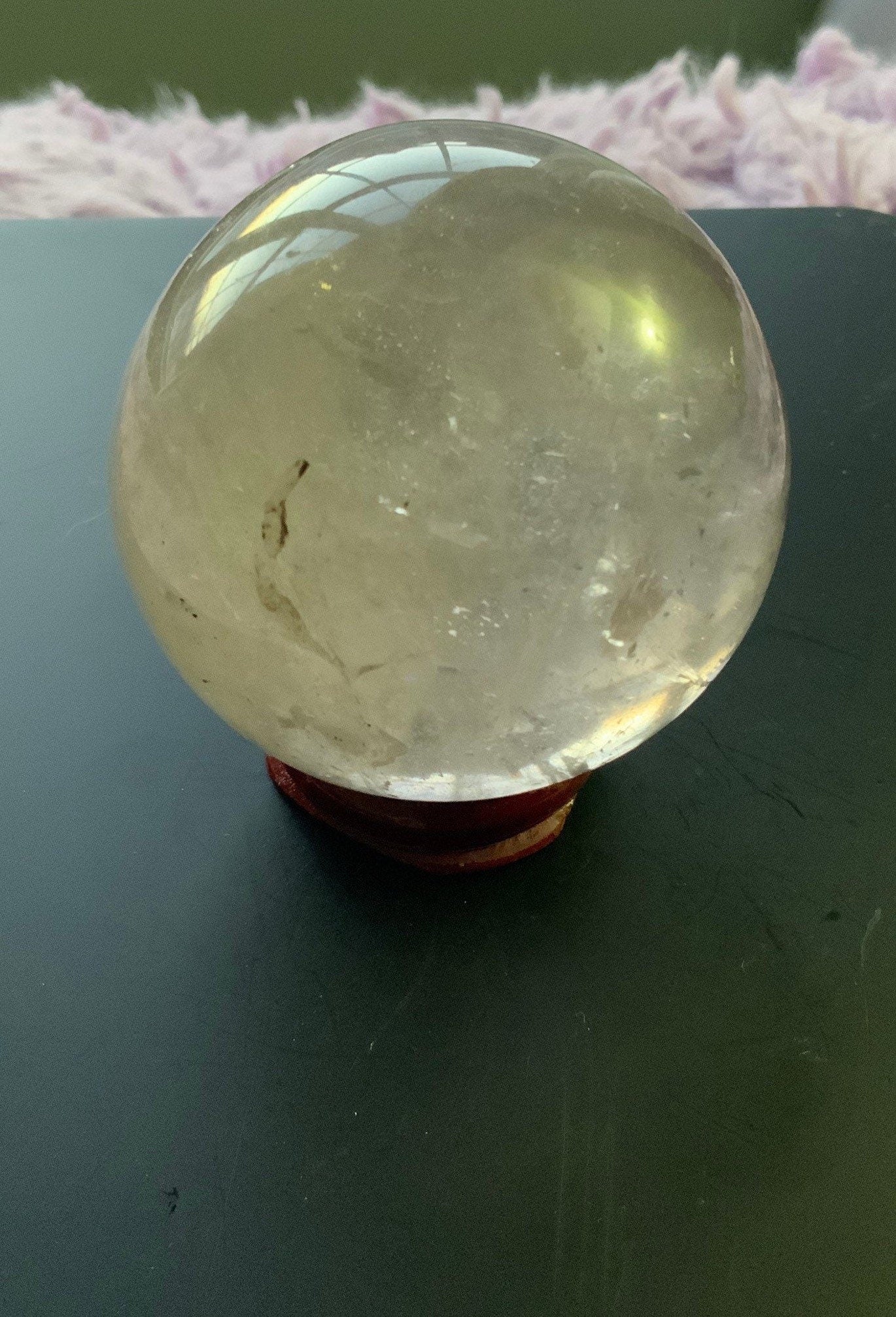 Beautiful 9.7 oz crystal clear quartz sphere crystal ball with wooden stand Smokey quartz