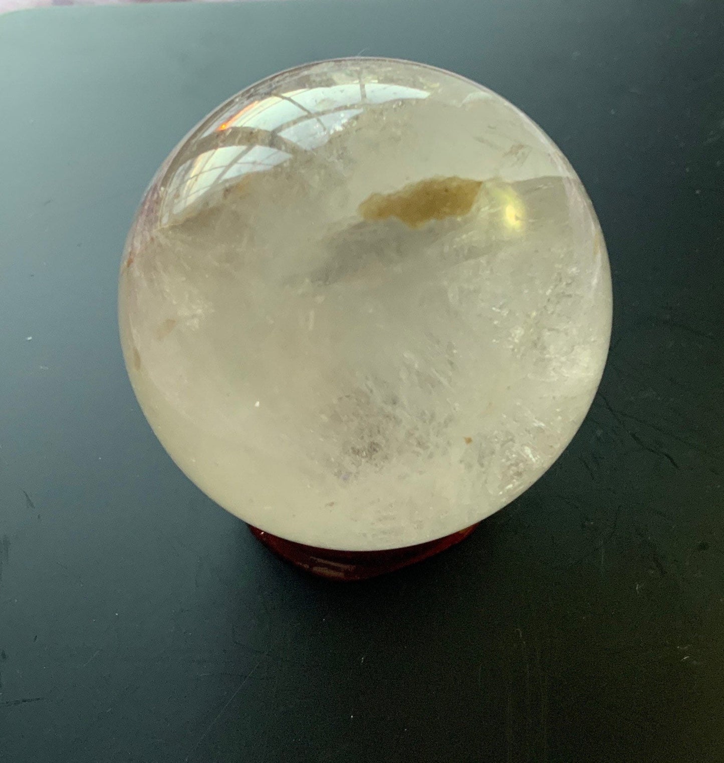 Beautiful 7.3 oz crystal clear quartz sphere crystal ball with wooden stand