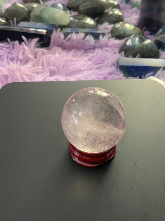 Beautiful 4.1 oz crystal clear quartz sphere crystal ball with wooden stand