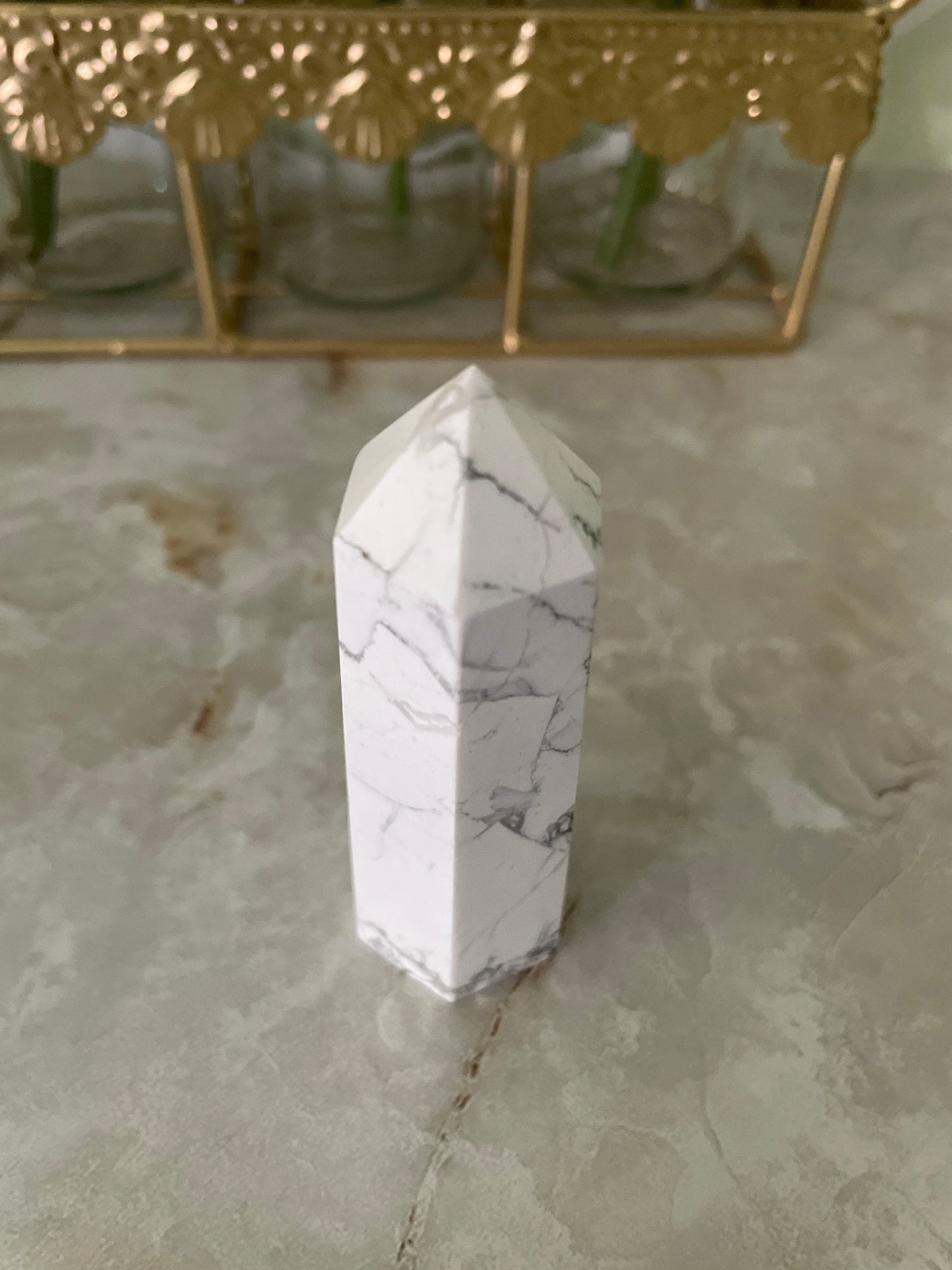 Howlite point crystal with beautiful cuts