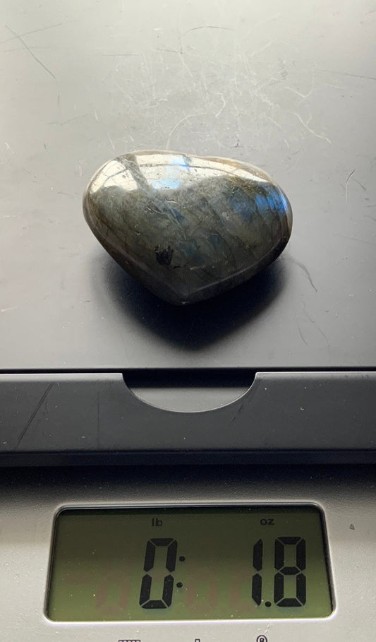 Magnificent Labradorite Heart 1.8 ounces Awesome flash