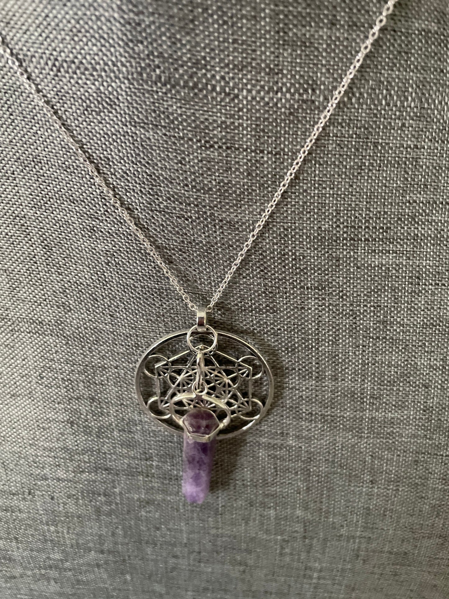 Heighten your intuition, heal or stay sober with this beautiful Metratrons Cube grid with Amethyst pendant necklace