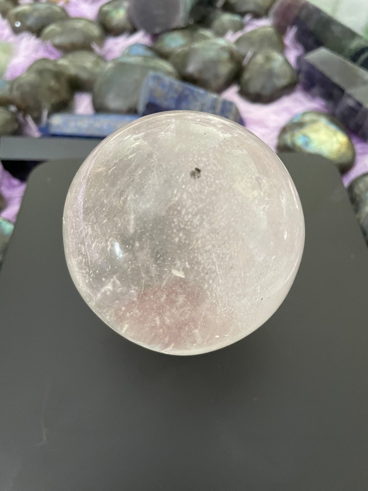 Beautiful 1 pound clear quartz sphere crystal ball with wooden stand