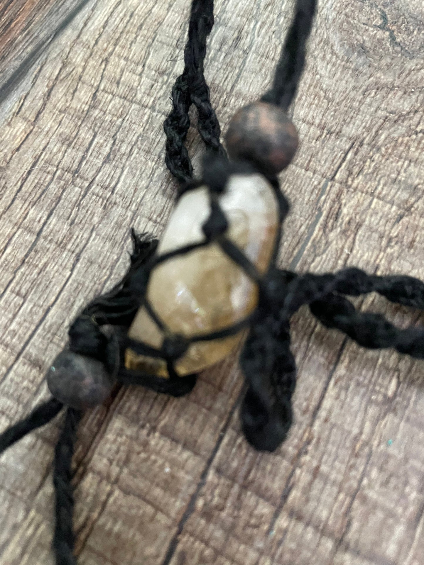 Uniquely crafted Hemp Macramé necklace with Citrine crystal three colors to choose from