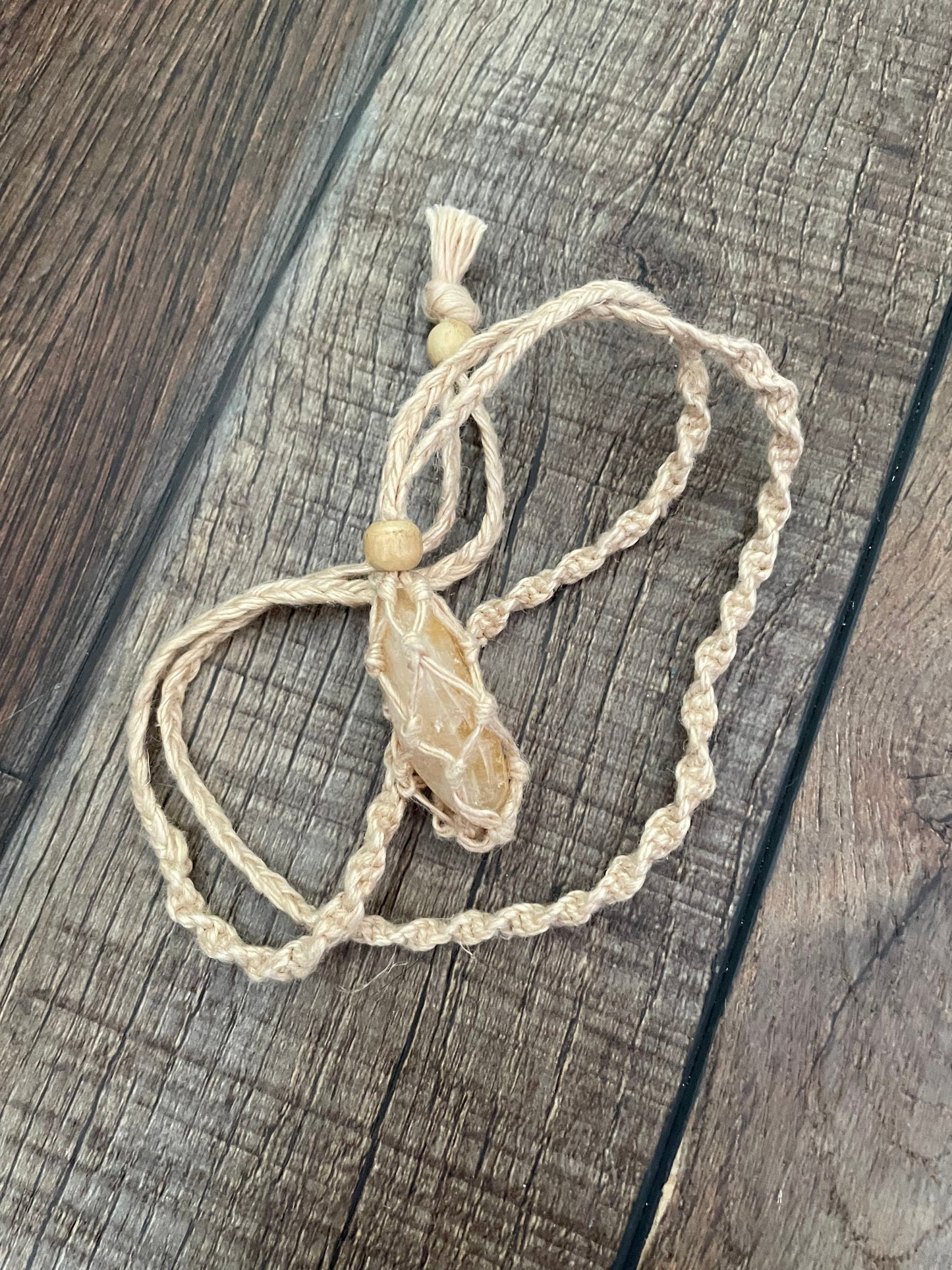 Uniquely crafted Hemp Macramé necklace with Citrine crystal three colors to choose from