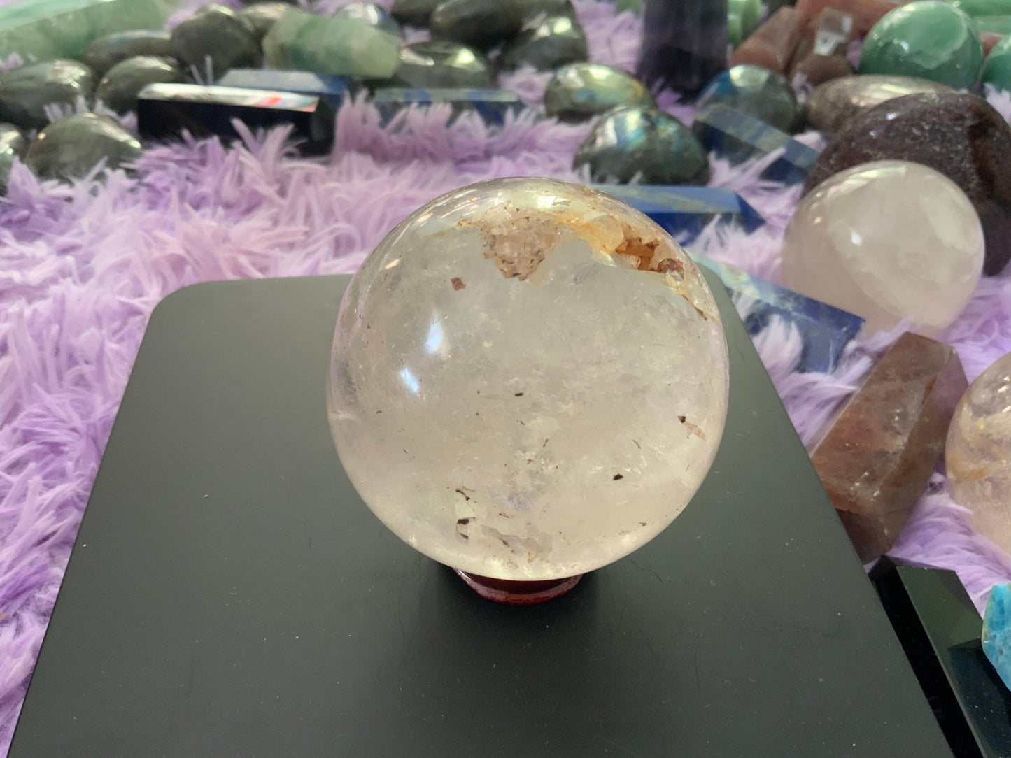 1 pound clear quartz crystal sphere Beautiful 1 pound clear quartz sphere crystal ball with wooden stand