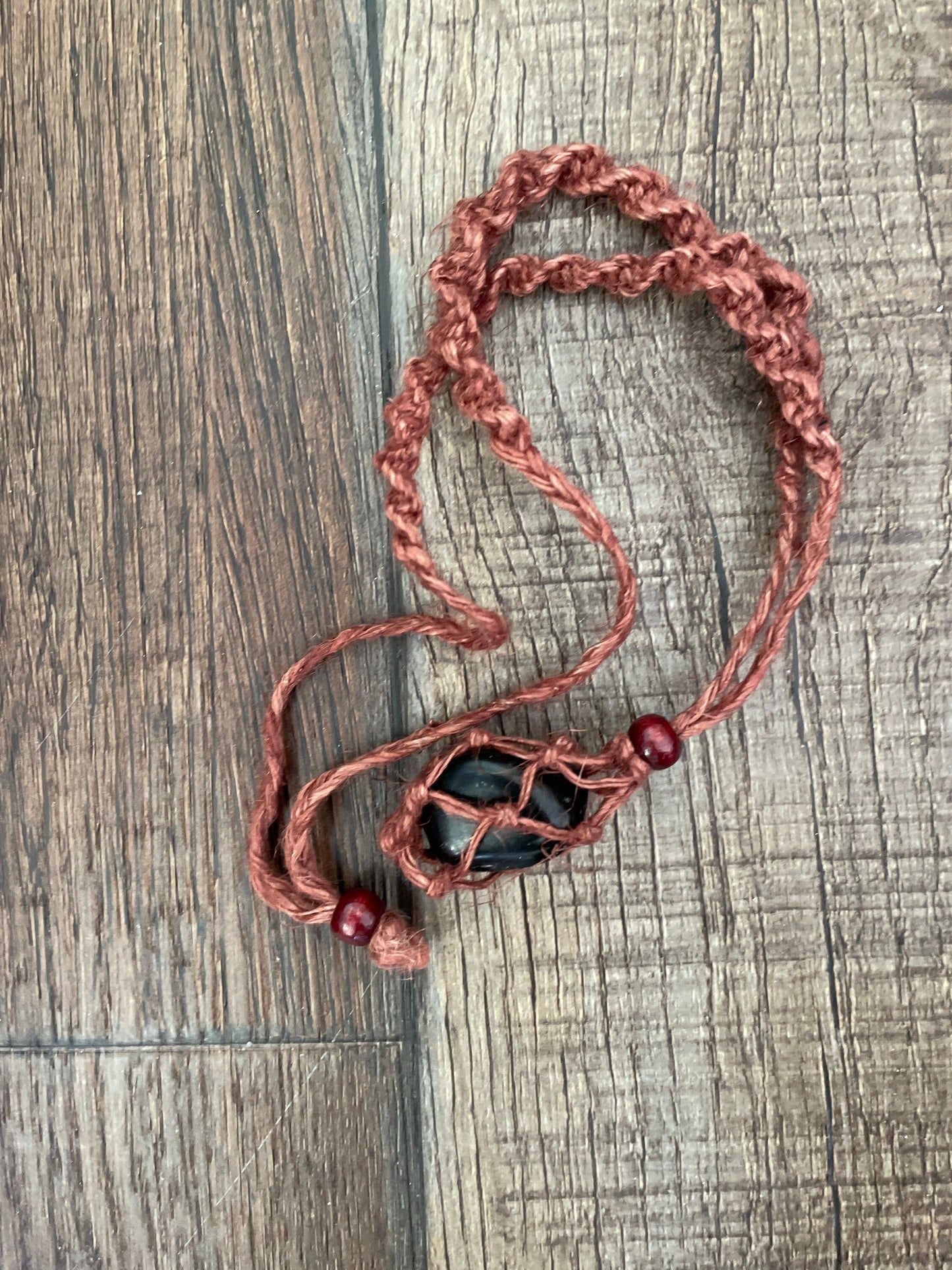 Uniquely crafted Hemp Macramé necklace with Obsidian crystal three colors to choose from