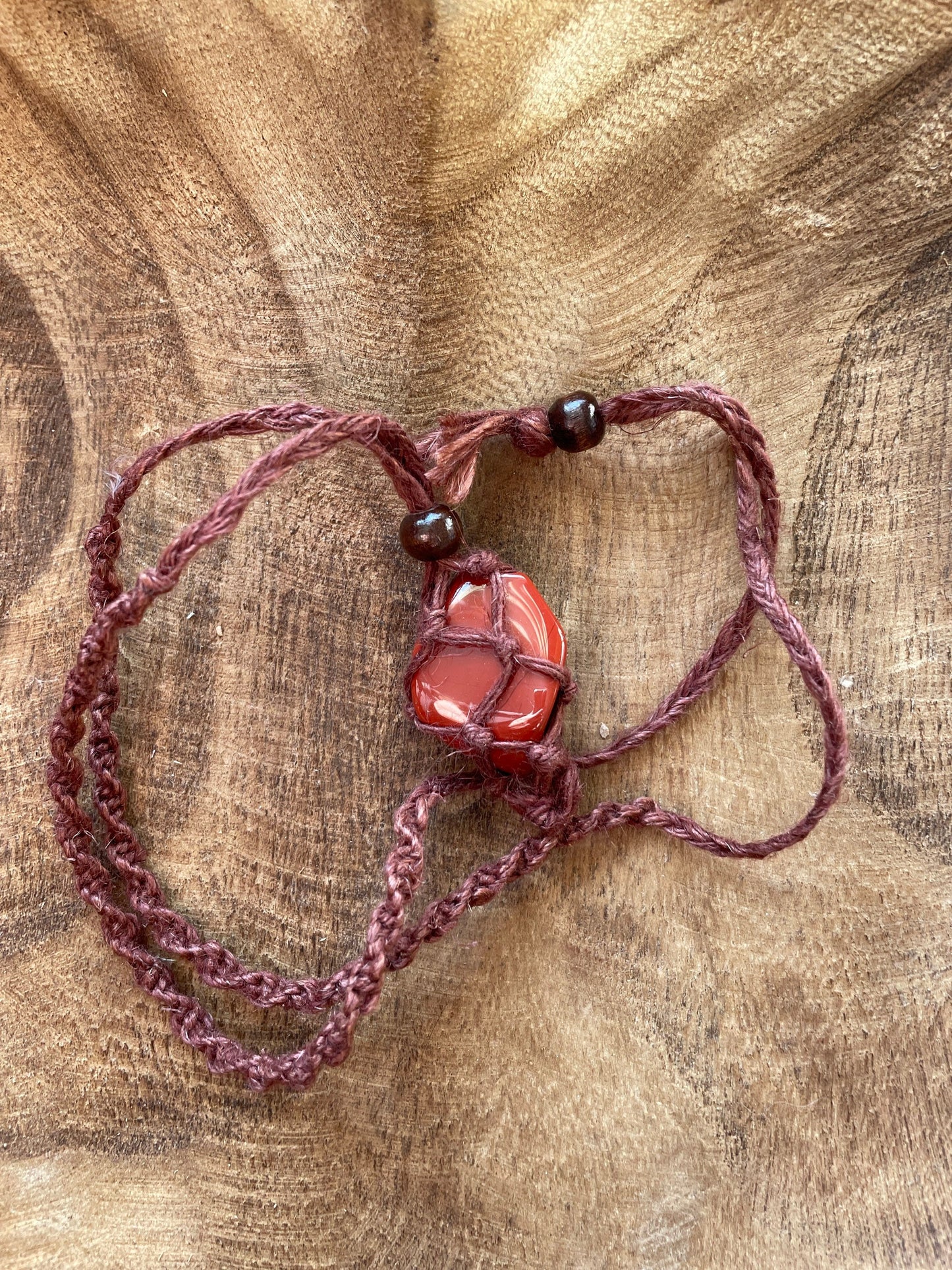 Uniquely crafted Hemp Macramé necklace with Red Jasper crystal three colors to choose from