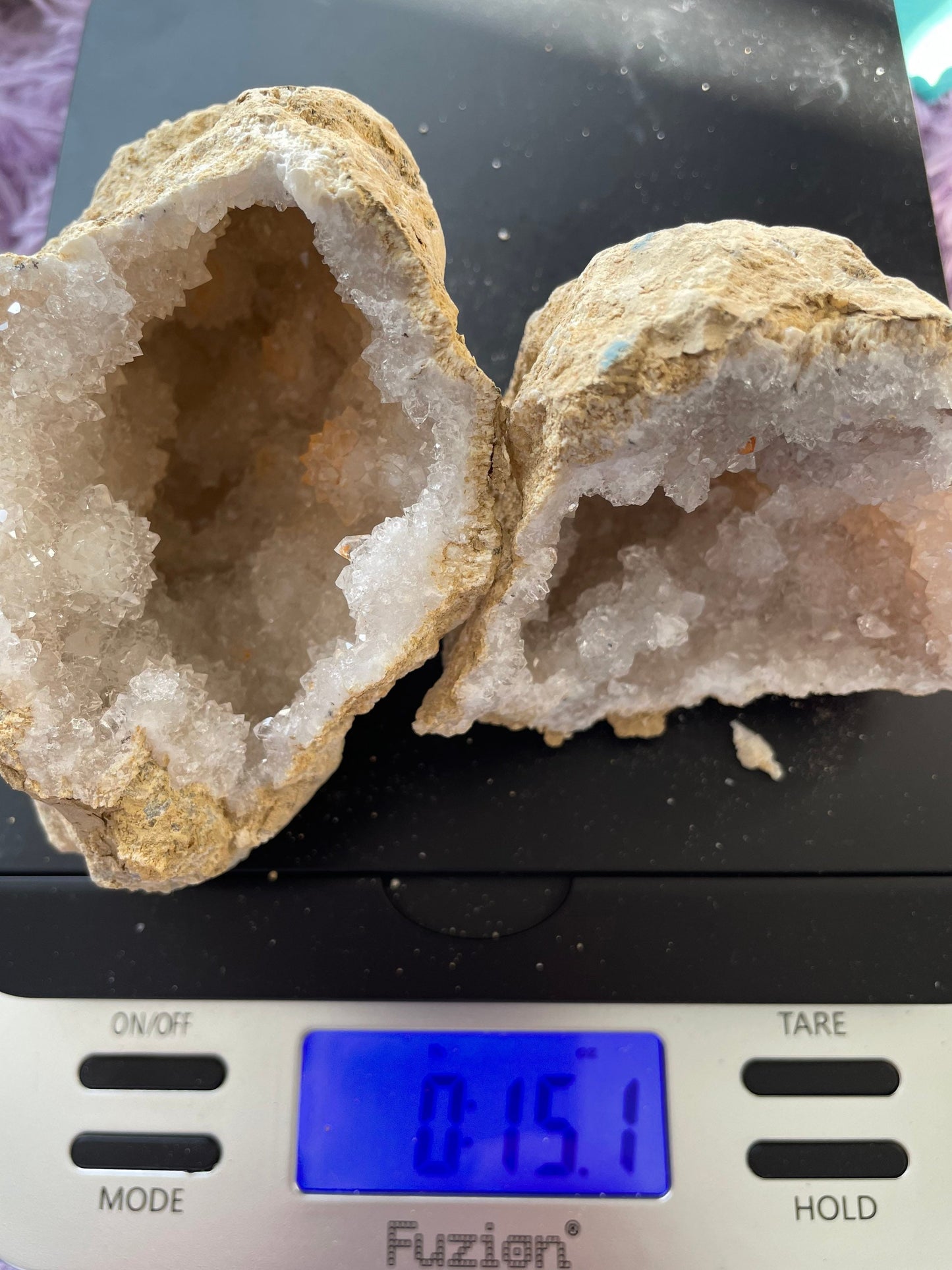 Beautiful! Rock specimen Geode matching halves Crystal calcite pair