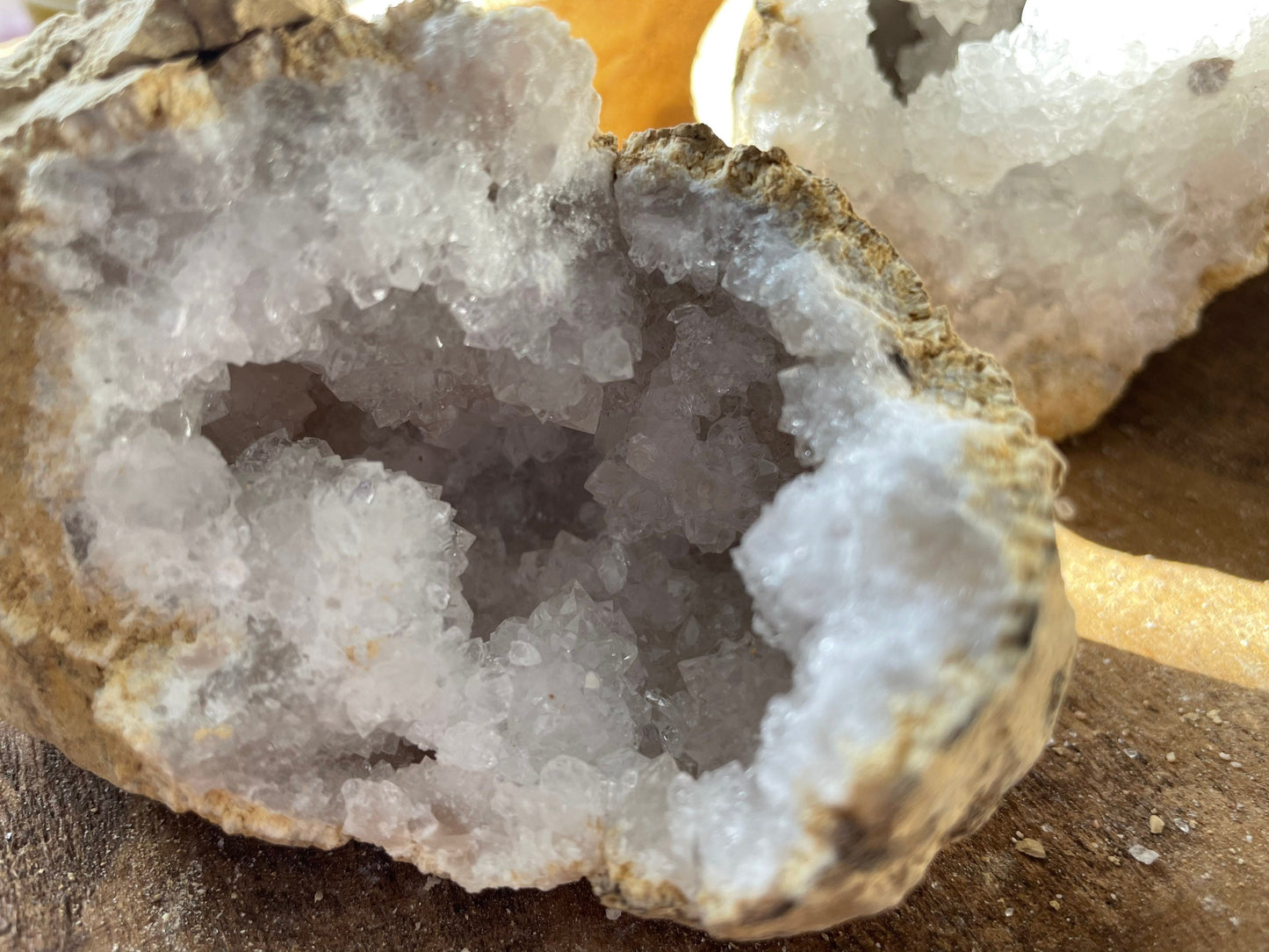 Beautiful! Rock specimen Geode matching halves Crystal calcite pair