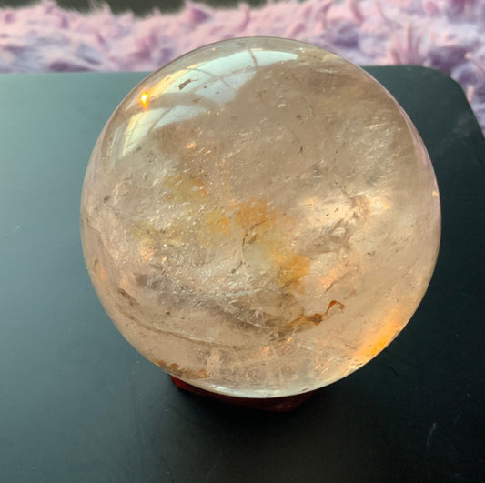 Beautiful 11.1 oz crystal clear quartz sphere crystal ball with wooden stand meditation crystal
