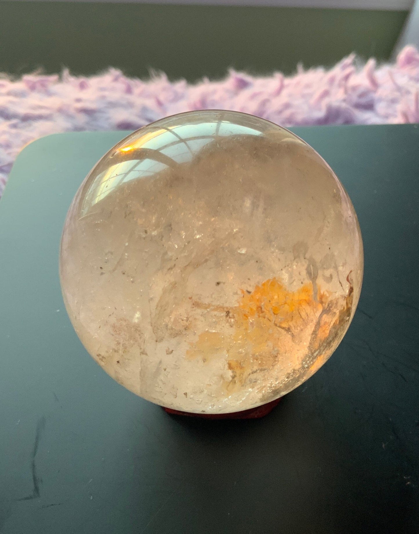 Beautiful 11.1 oz crystal clear quartz sphere crystal ball with wooden stand meditation crystal