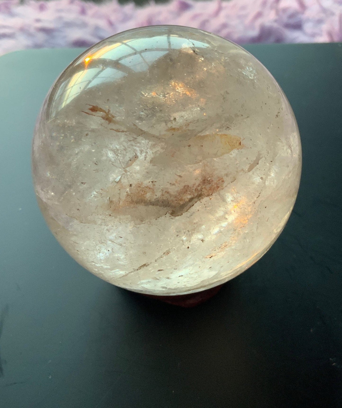 Beautiful 11.1 oz crystal clear quartz sphere crystal ball with wooden stand meditation crystal