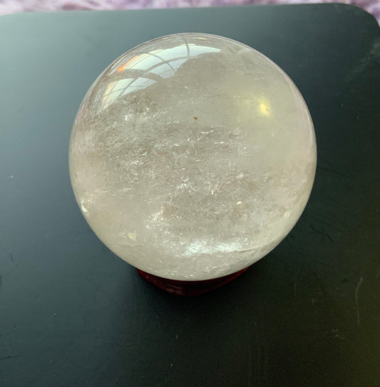Beautiful 7.3 oz crystal clear quartz sphere crystal ball with wooden stand