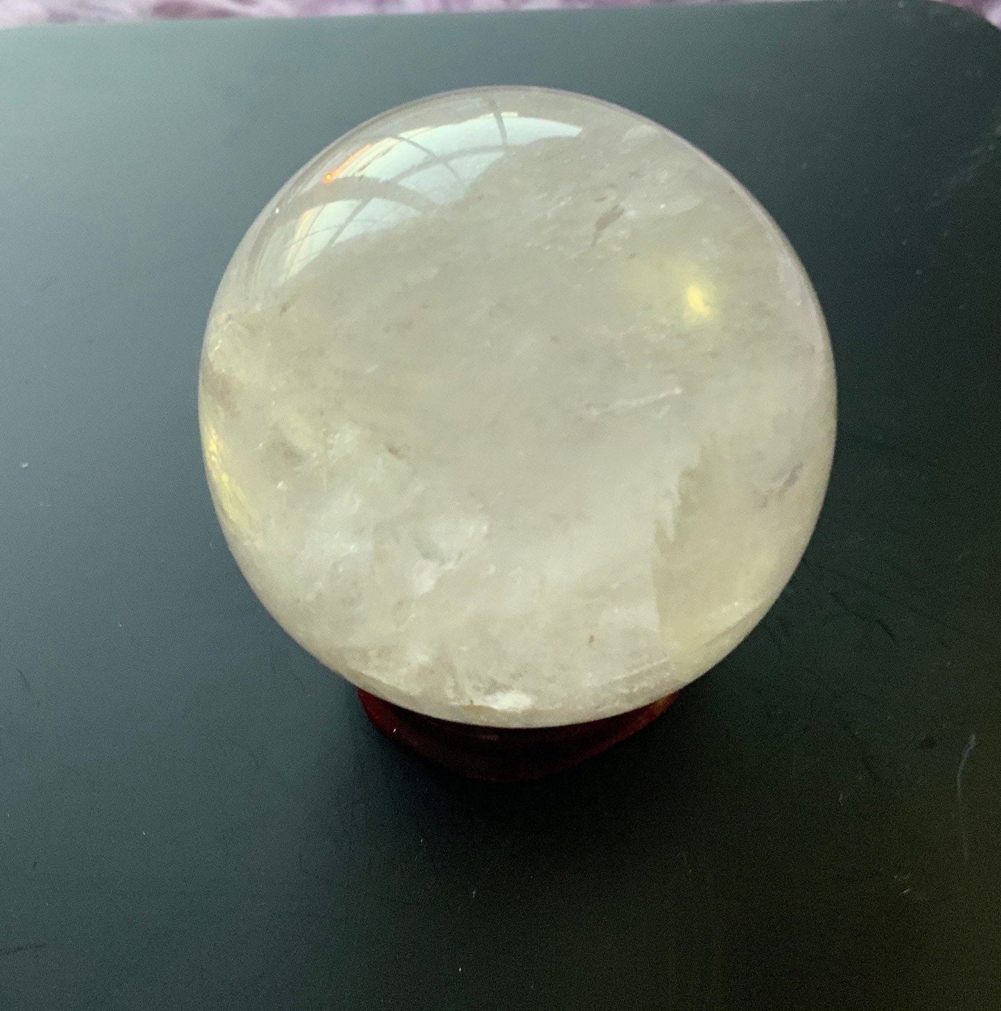 Beautiful 7.3 oz crystal clear quartz sphere crystal ball with wooden stand