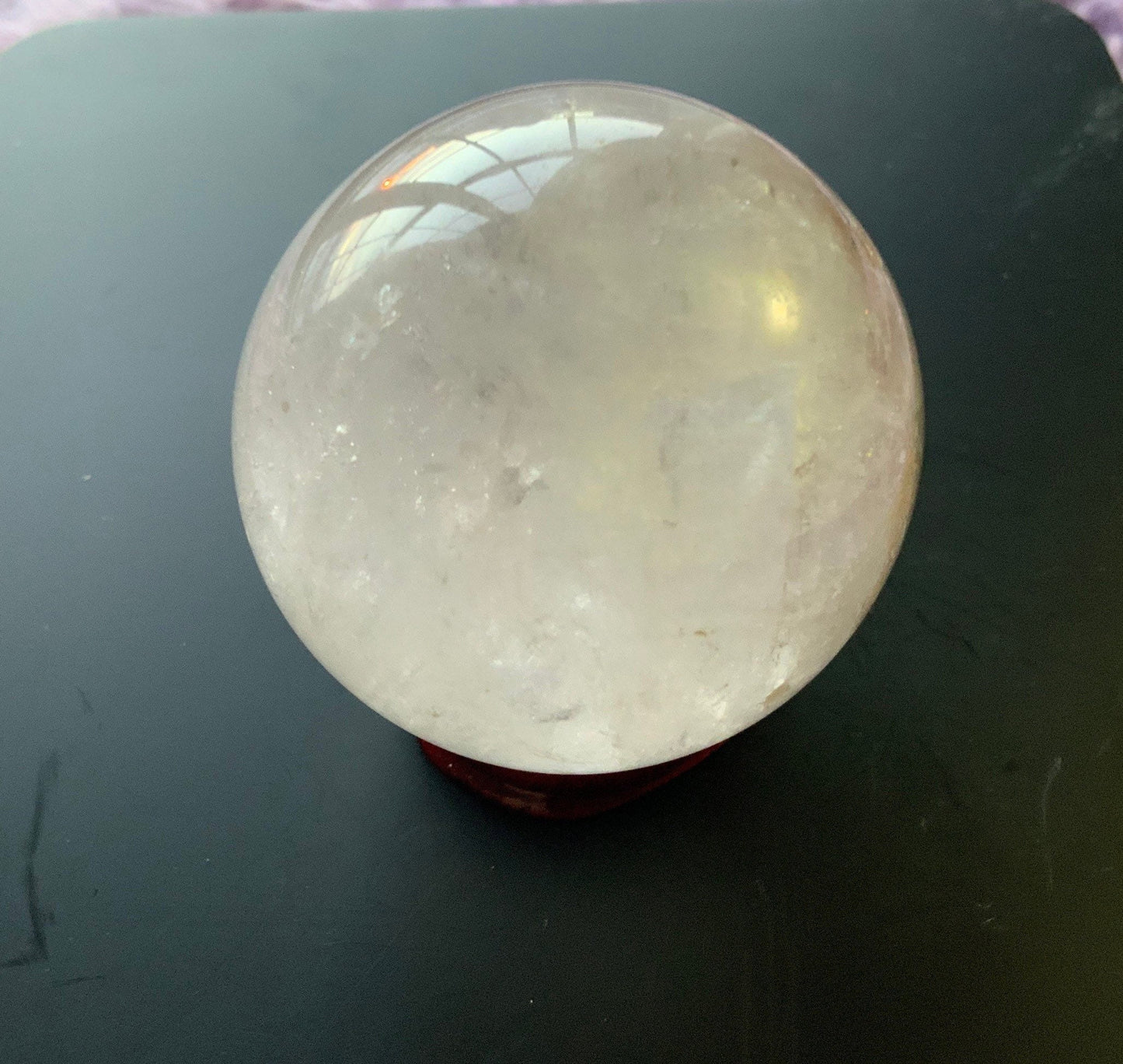 Beautiful 7.3 oz crystal clear quartz sphere crystal ball with wooden stand