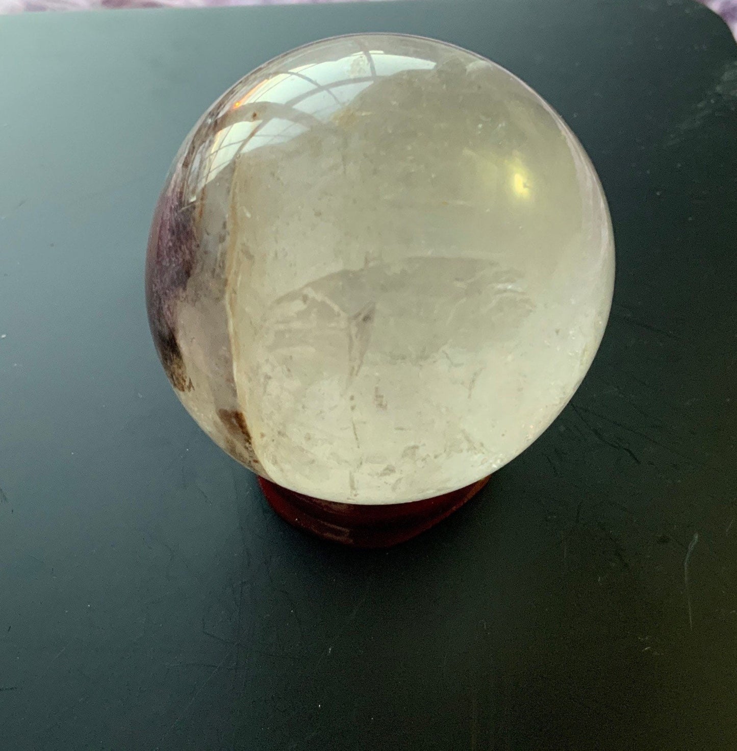 Beautiful 7.3 oz crystal clear quartz sphere crystal ball with wooden stand