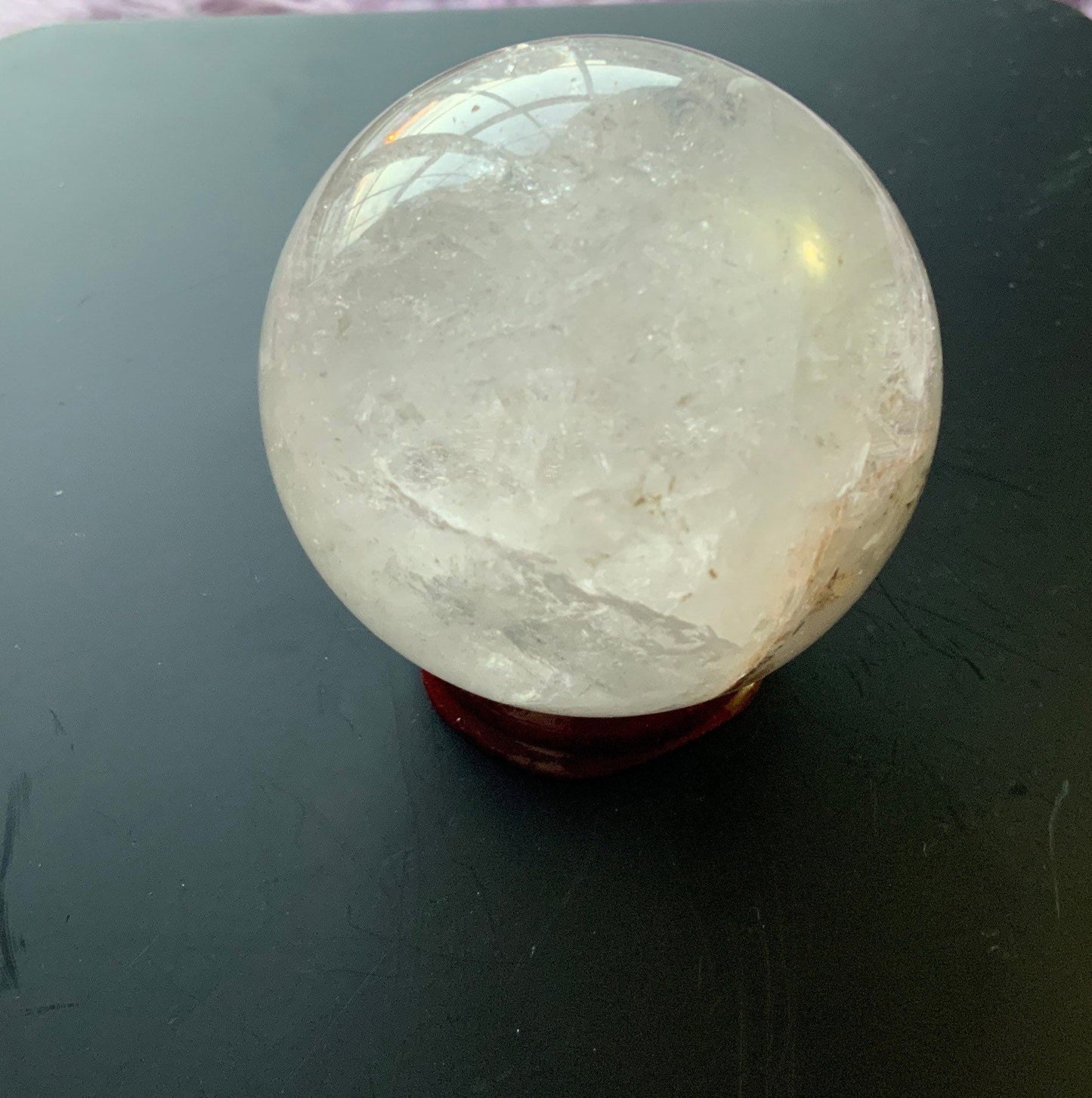 Beautiful 7.3 oz crystal clear quartz sphere crystal ball with wooden stand