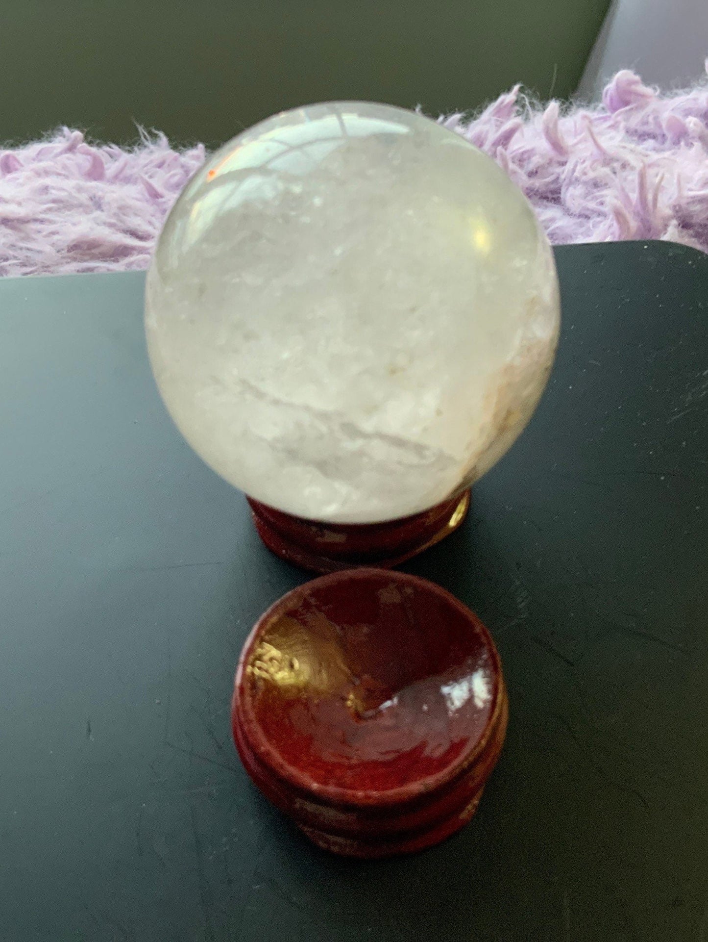 Beautiful 7.3 oz crystal clear quartz sphere crystal ball with wooden stand