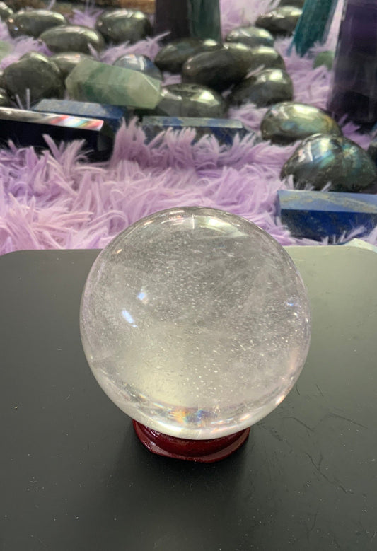 Beautiful 10.3 oz crystal clear quartz sphere crystal ball with wooden stand
