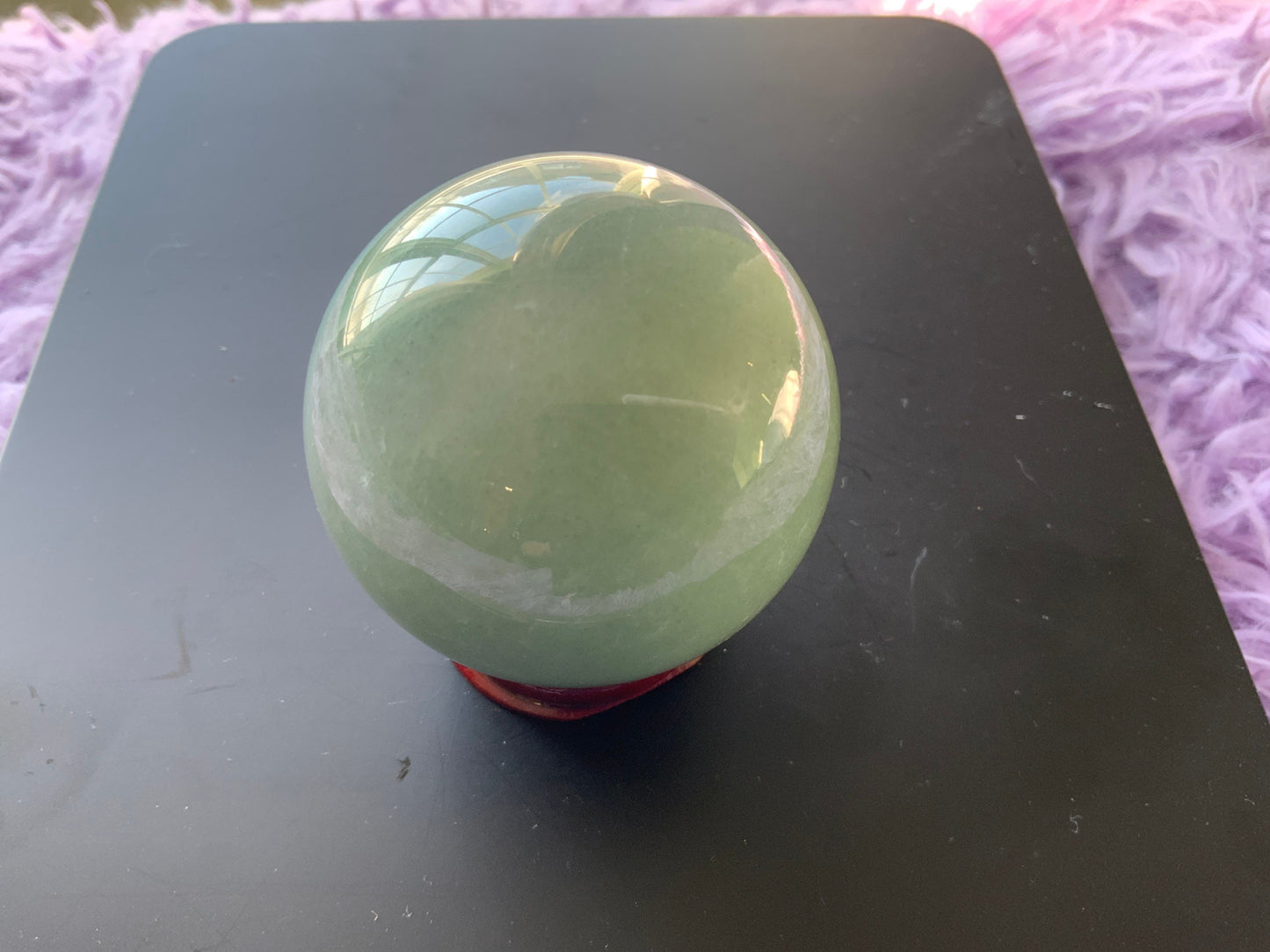 Beautiful 6.9 oz crystal Aventurine sphere crystal ball with wooden stand