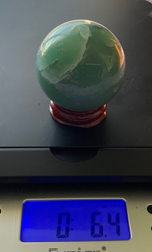 Beautiful 6.4 oz crystal Aventurine sphere crystal ball with wooden stand