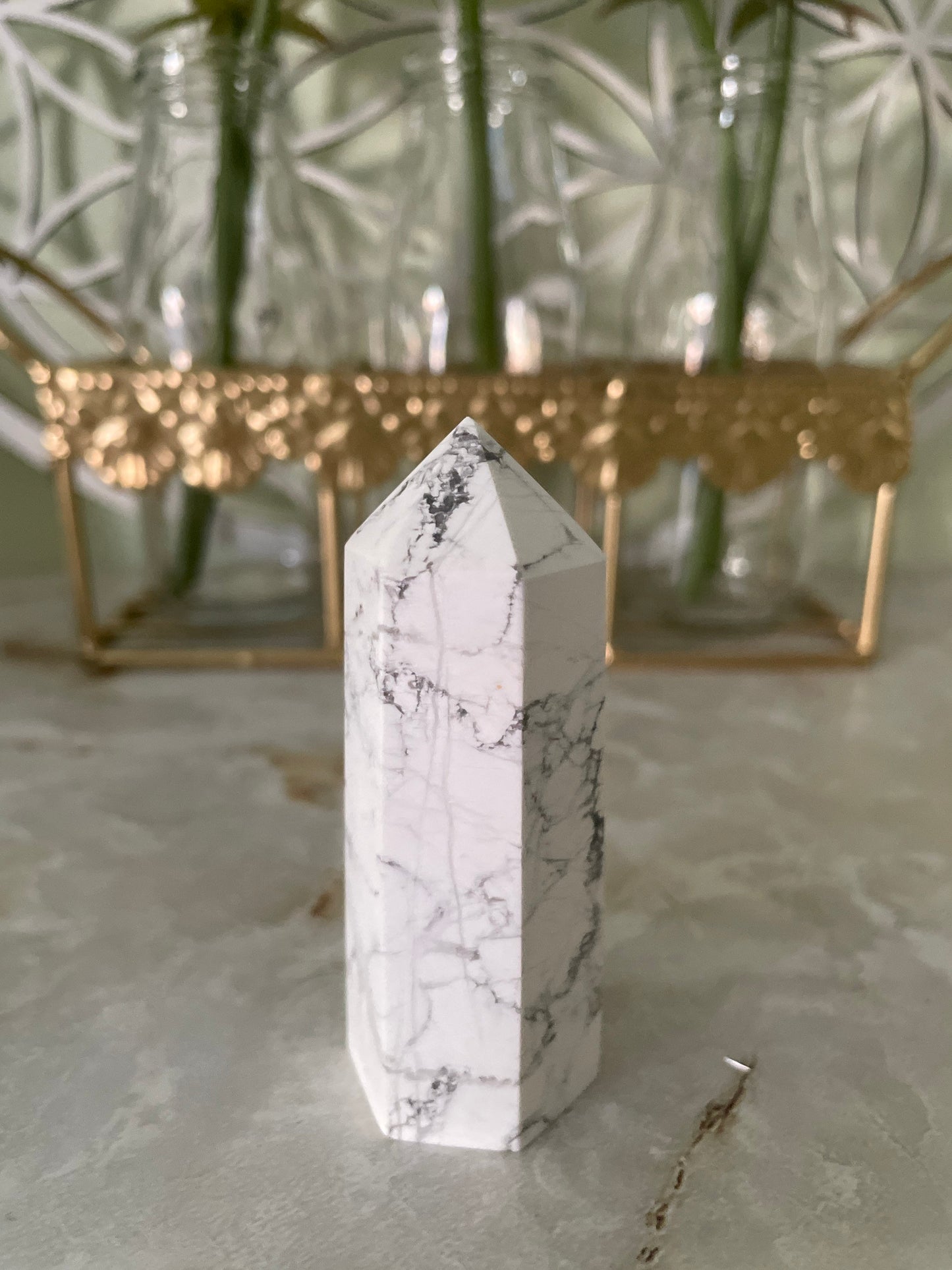Awesome Howlite point crystal with beautiful cut