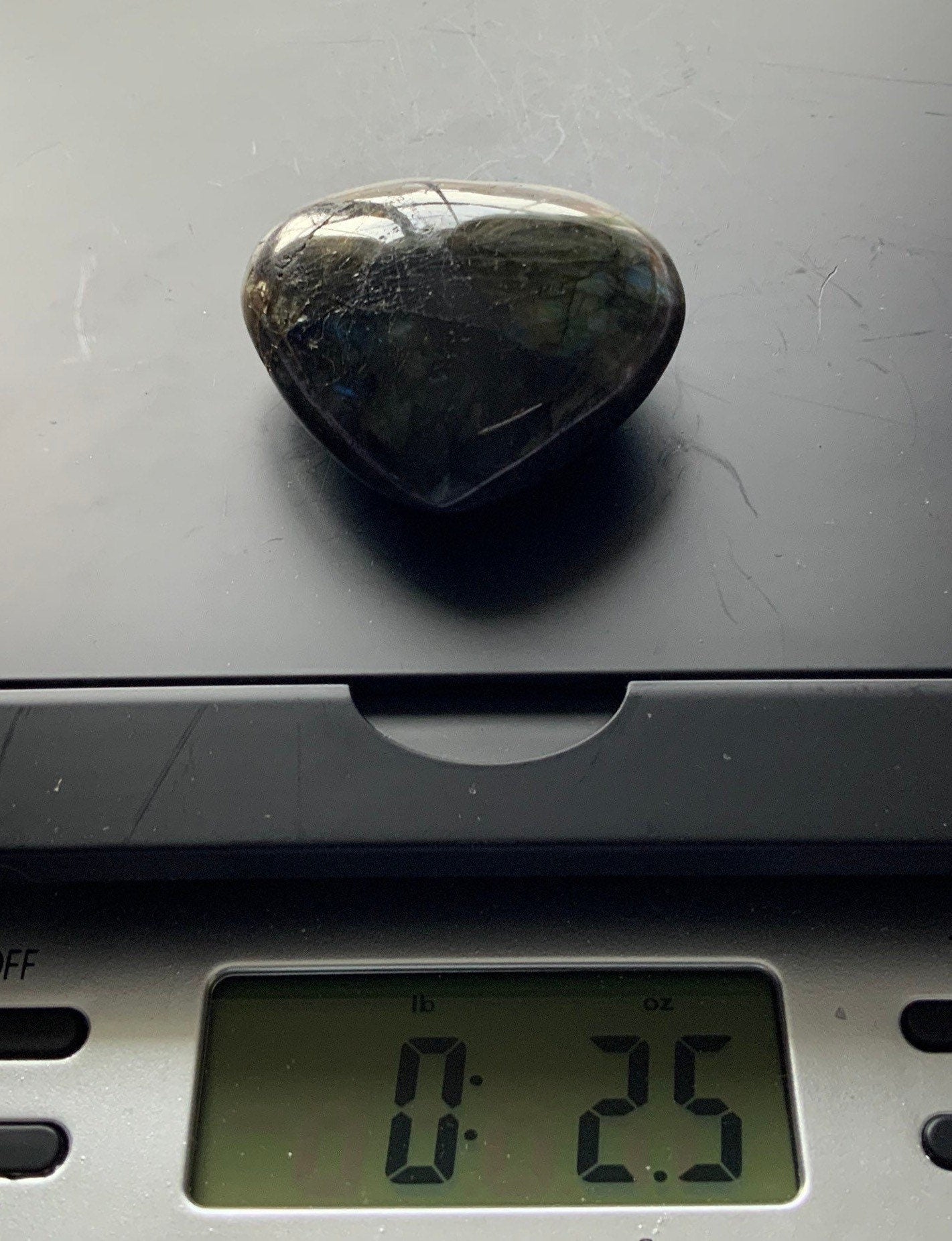 Magnificent Labradorite Heart 2.5 ounces Awesome flash